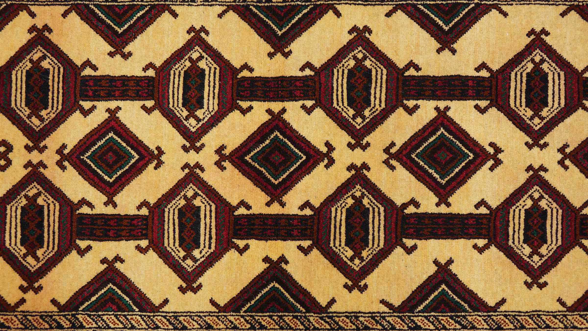 Afghan Teppich 100x150 Handgeknüpft Rot Geometrisch Orient Kurzflor Wohnzimmer
