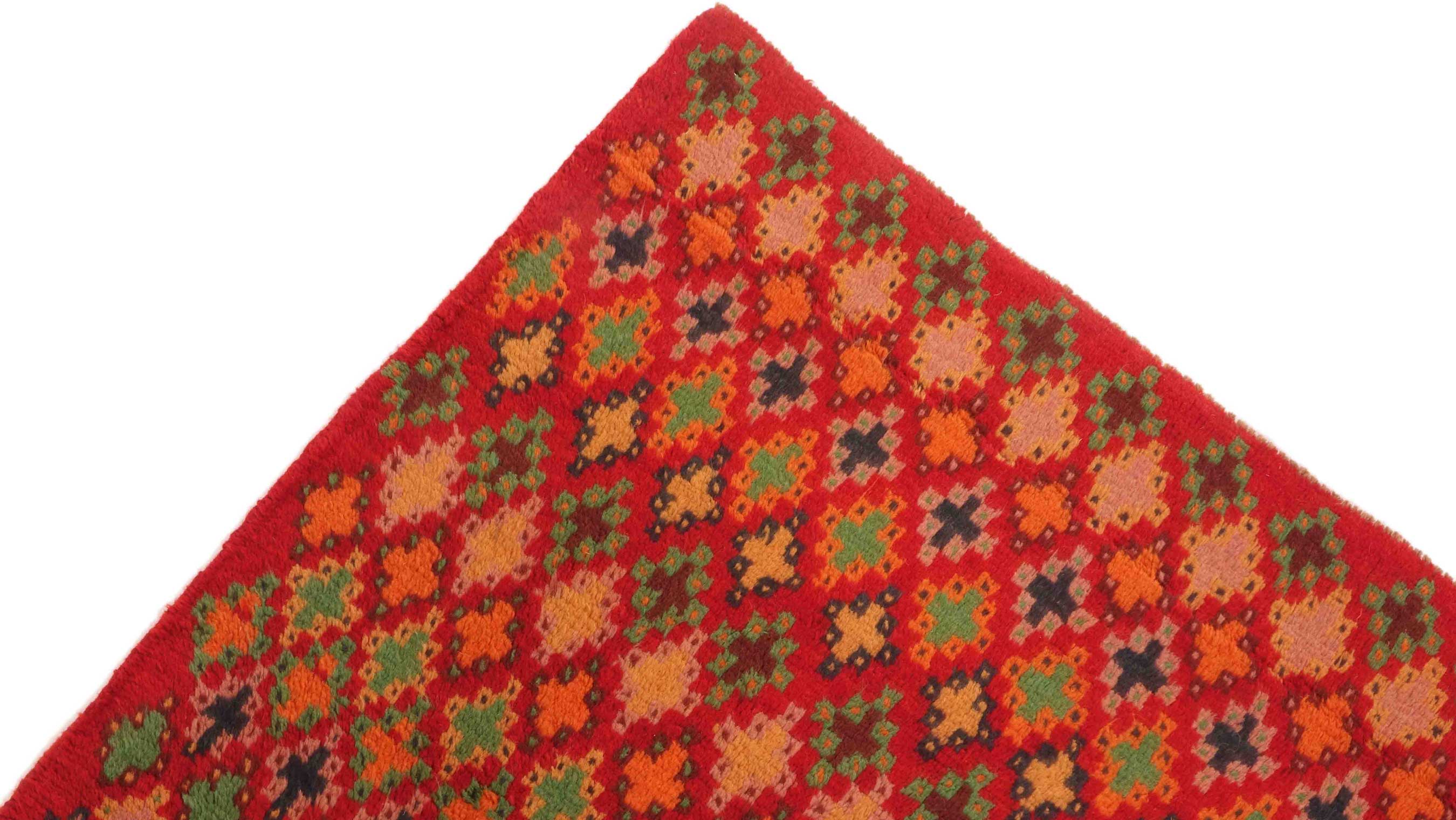 Gabbeh Teppich 100x180 Handgeknüpft Rot Streifen Orientalisch UNIKAT Kurzflor