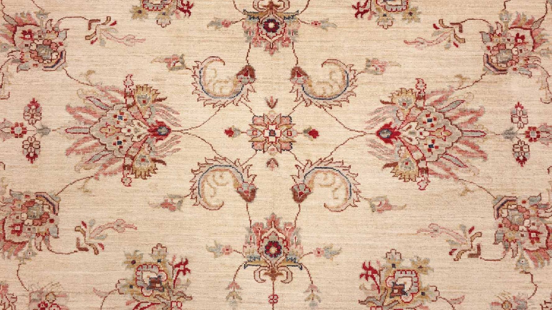 Chobi Ziegler Teppich 250x350 Handgeknüpft Beige Blumenmuster Orientalisch UNIKAT