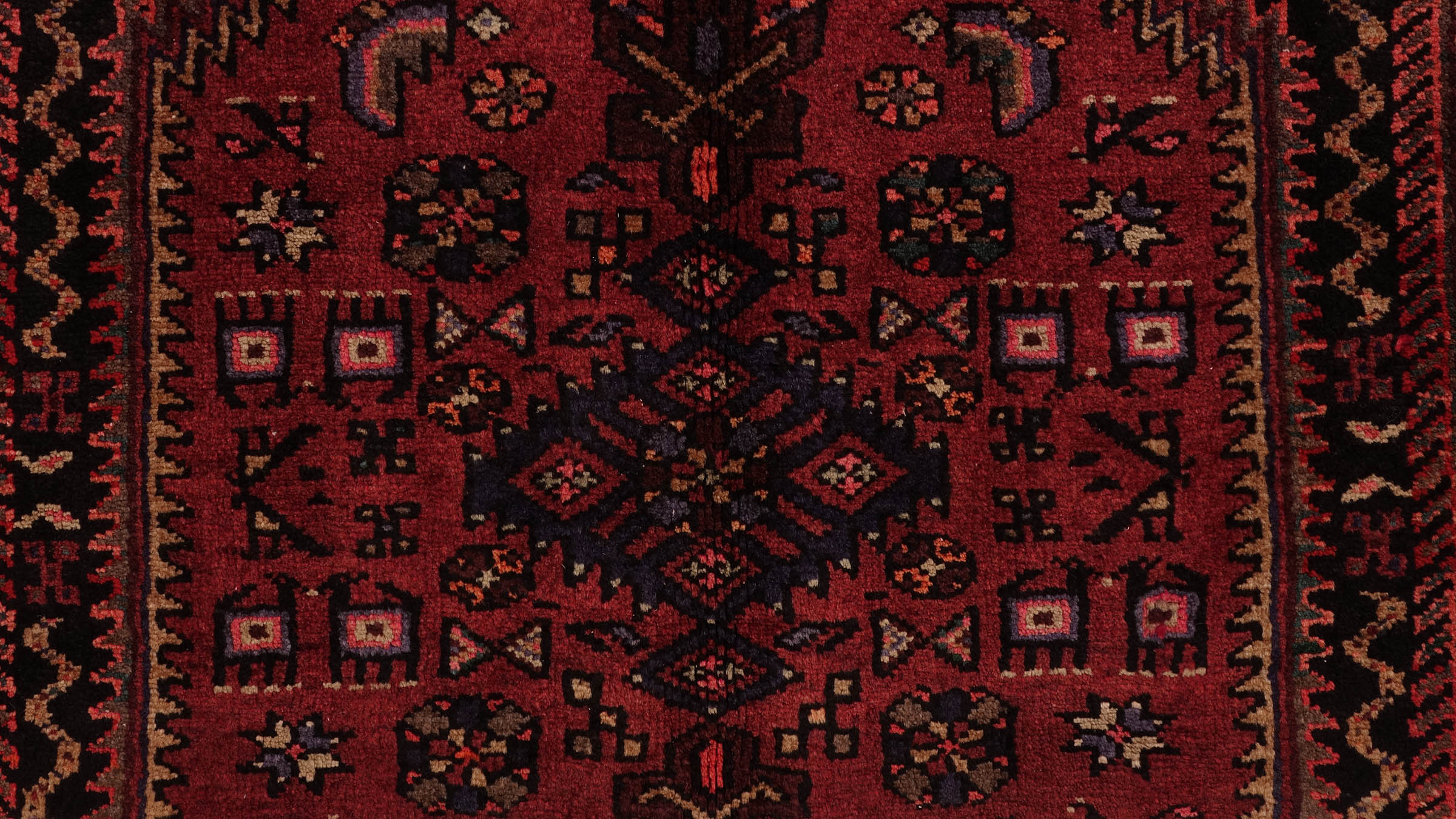 Perserteppich Hamadan Tiere 160x300 Handgeknüpft Rot Spiegelmuster Orientalisch UNIKAT