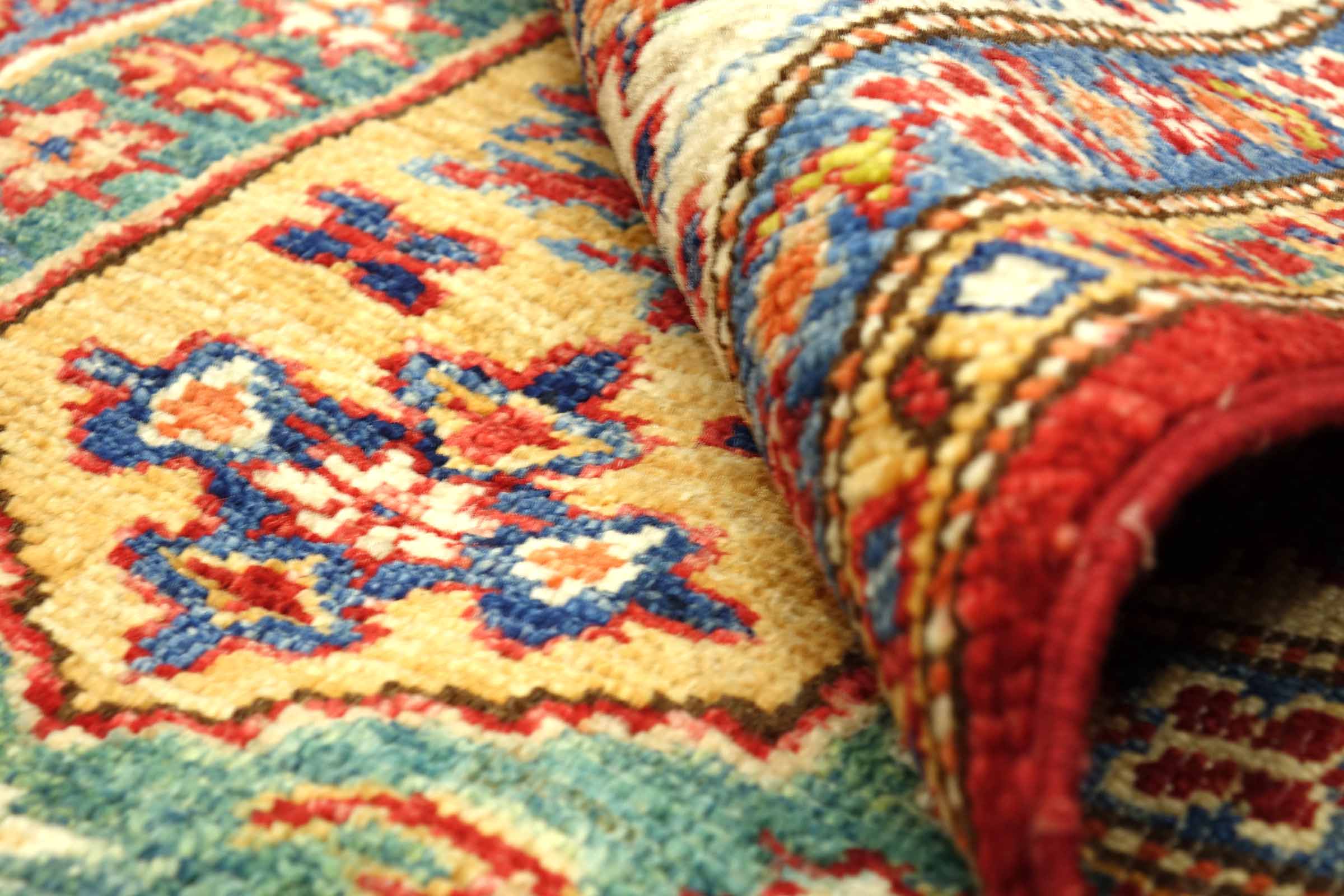 Afghan Kazak Fein 100x150 Handgeknüpft Orientteppich Rot Umrandung Wolle