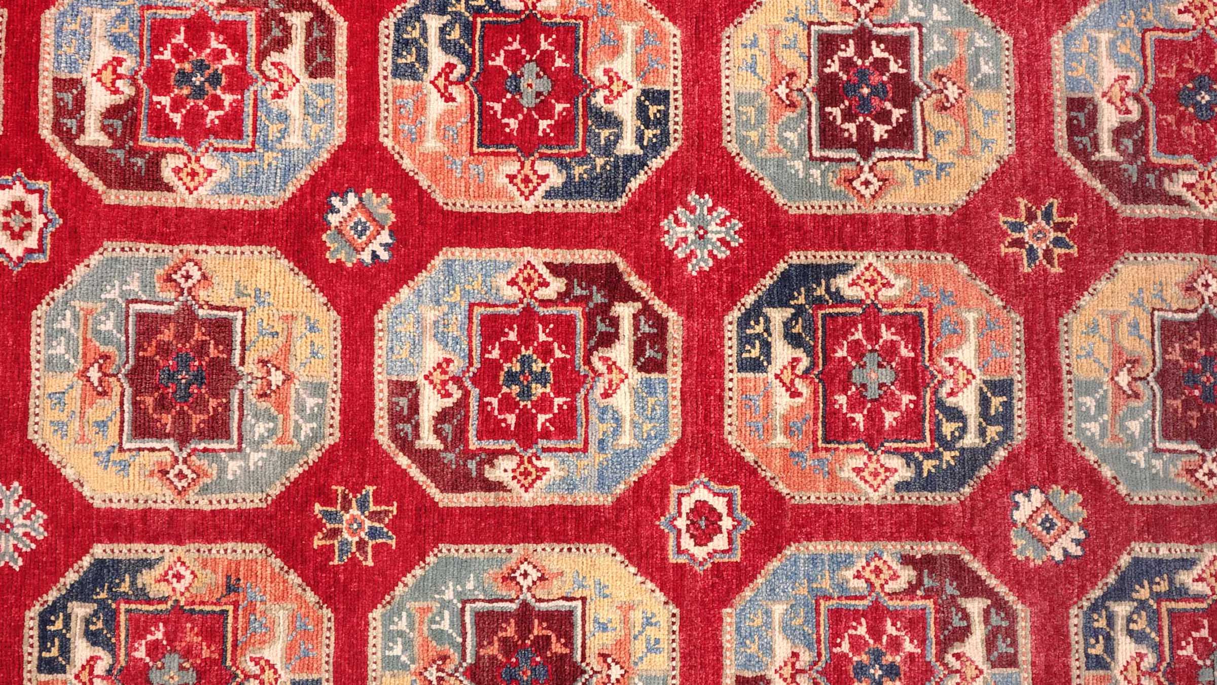 Afghan Kazak Elefantenfuß Teppich 120x180 Handgeknüpft Rot Durchgemustert Orient