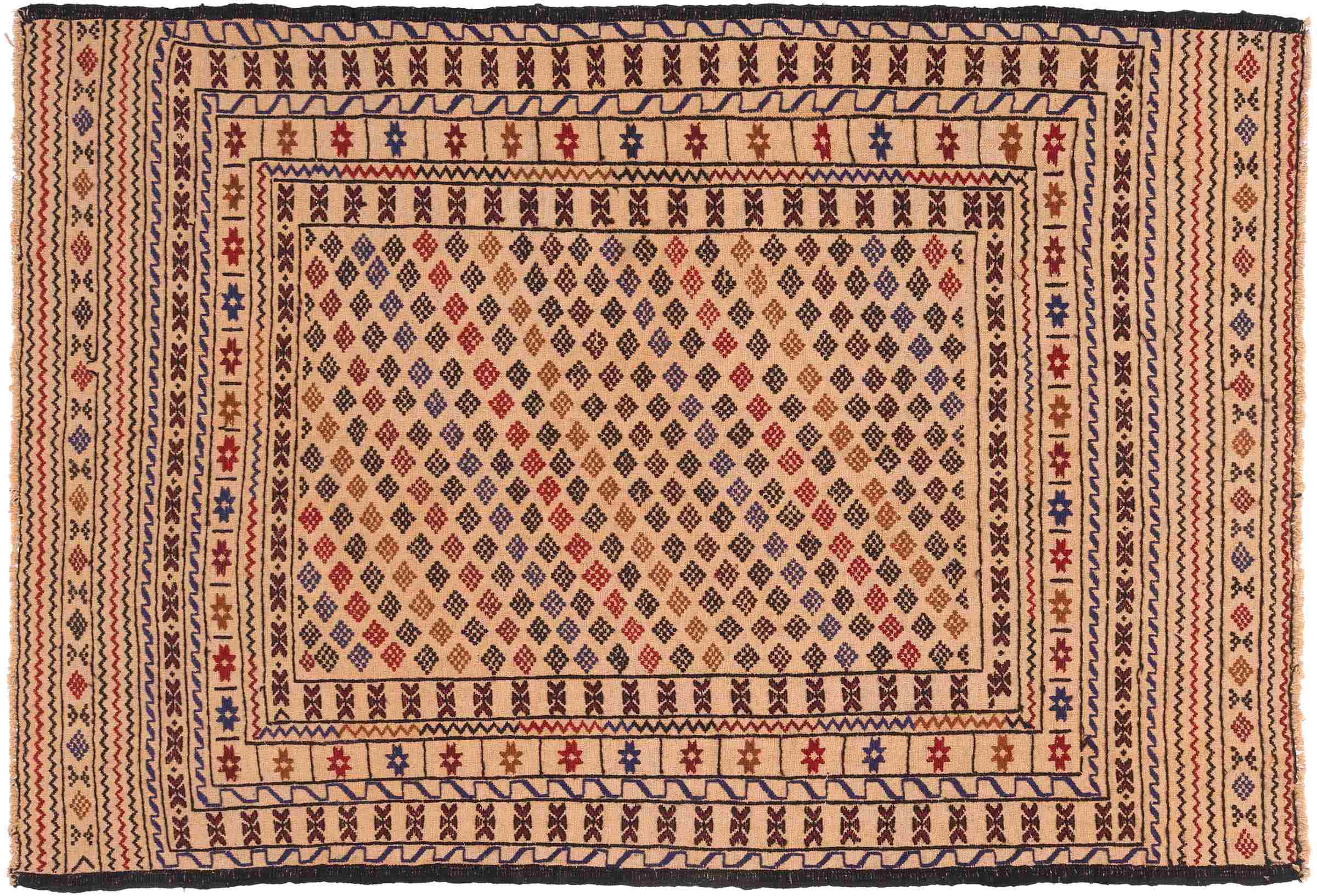 Afghan Kelim Gol Barjasta Teppich 120x180 Handgewebt Gold Geometrisch Handarbeit Gewebt