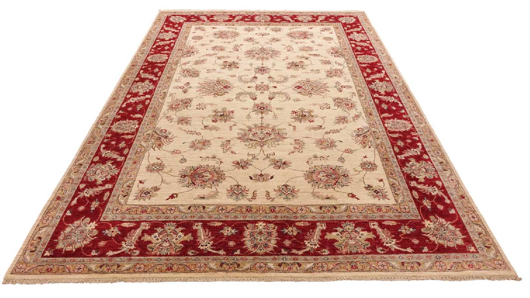 Chobi Ziegler Teppich 250x350 Handgeknüpft Beige Blumenmuster Orientalisch UNIKAT