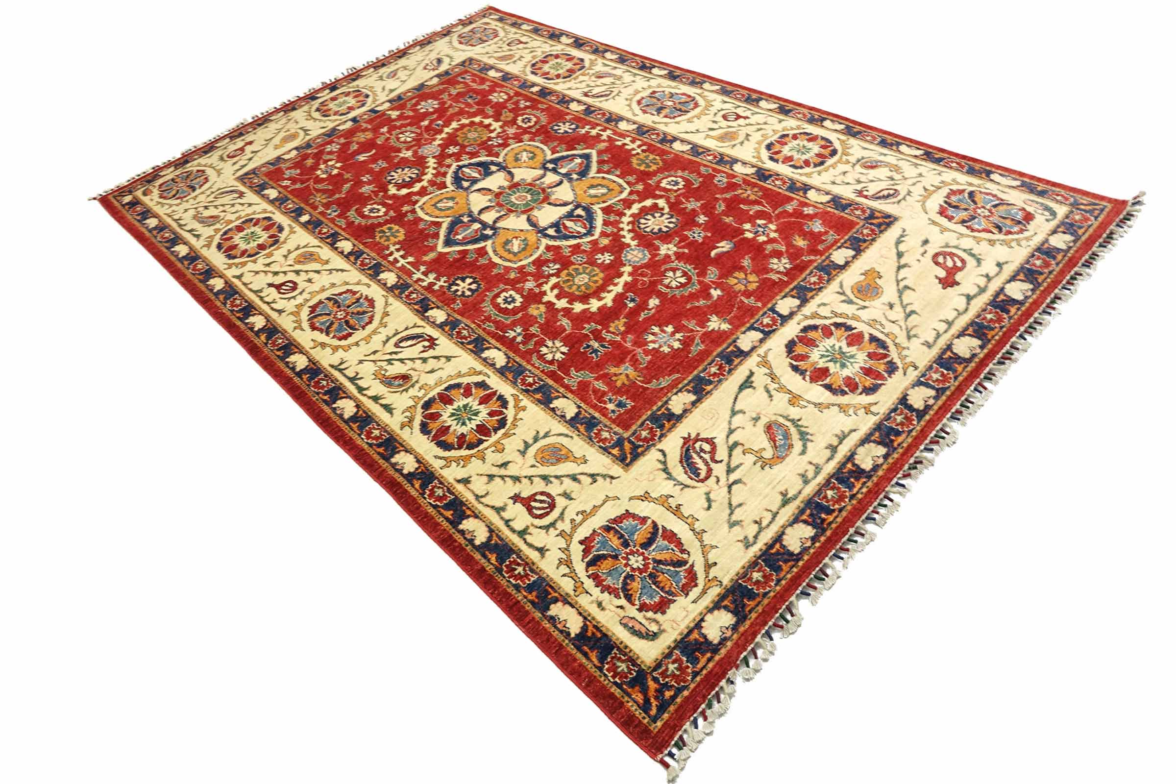 Afghan Chobi Ziegler 200x300 Handgeknüpft Orientteppich Rot Medaillon Wolle
