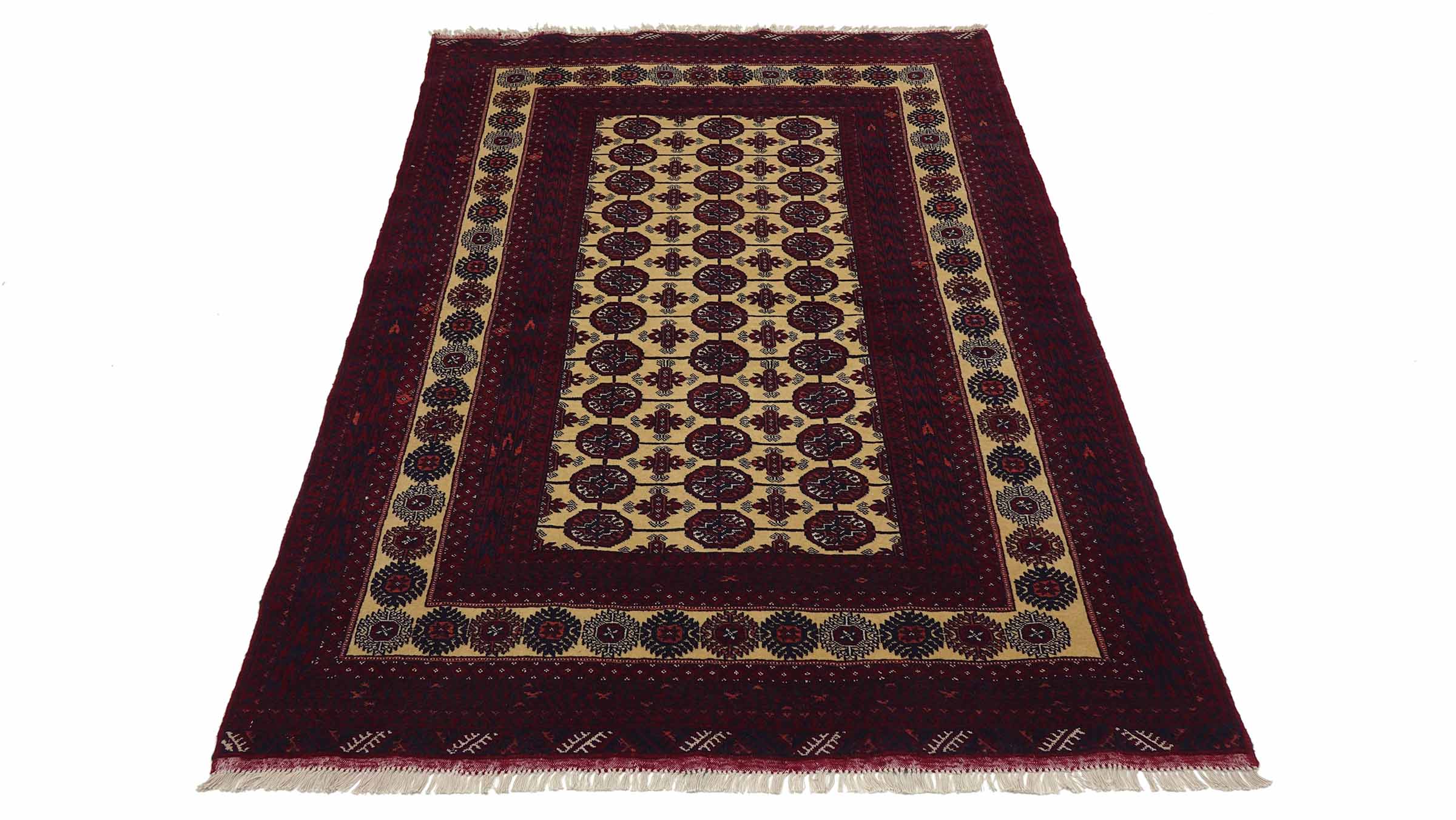 Afghan Teppich 130x180 Handgeknüpft Beige Geometrisch Orient Kurzflor Wohnzimmer