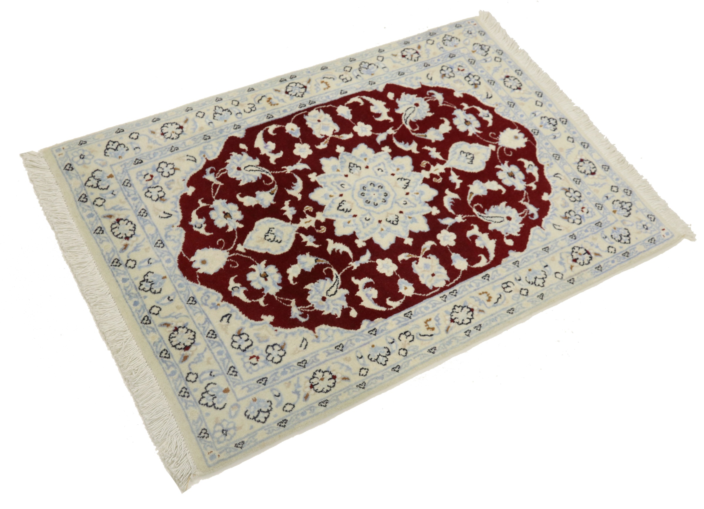 Persian carpet Nain 9LA 60x90 hand-knotted white medallion oriental UNIKAT short pile