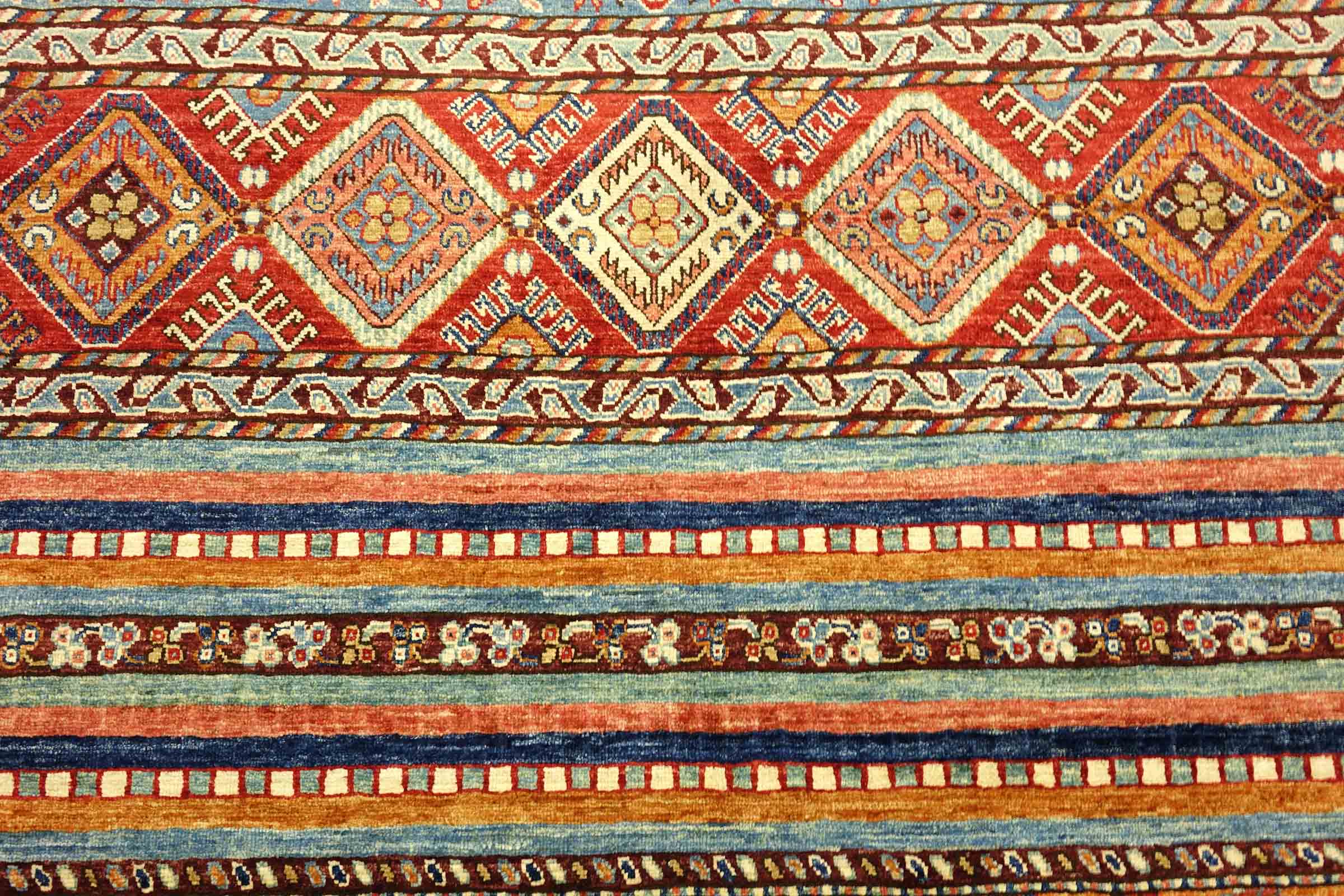 Afghan Khorjin Shaal 180x260 Handgeknüpft Orientteppich Rot Streifen Wolle