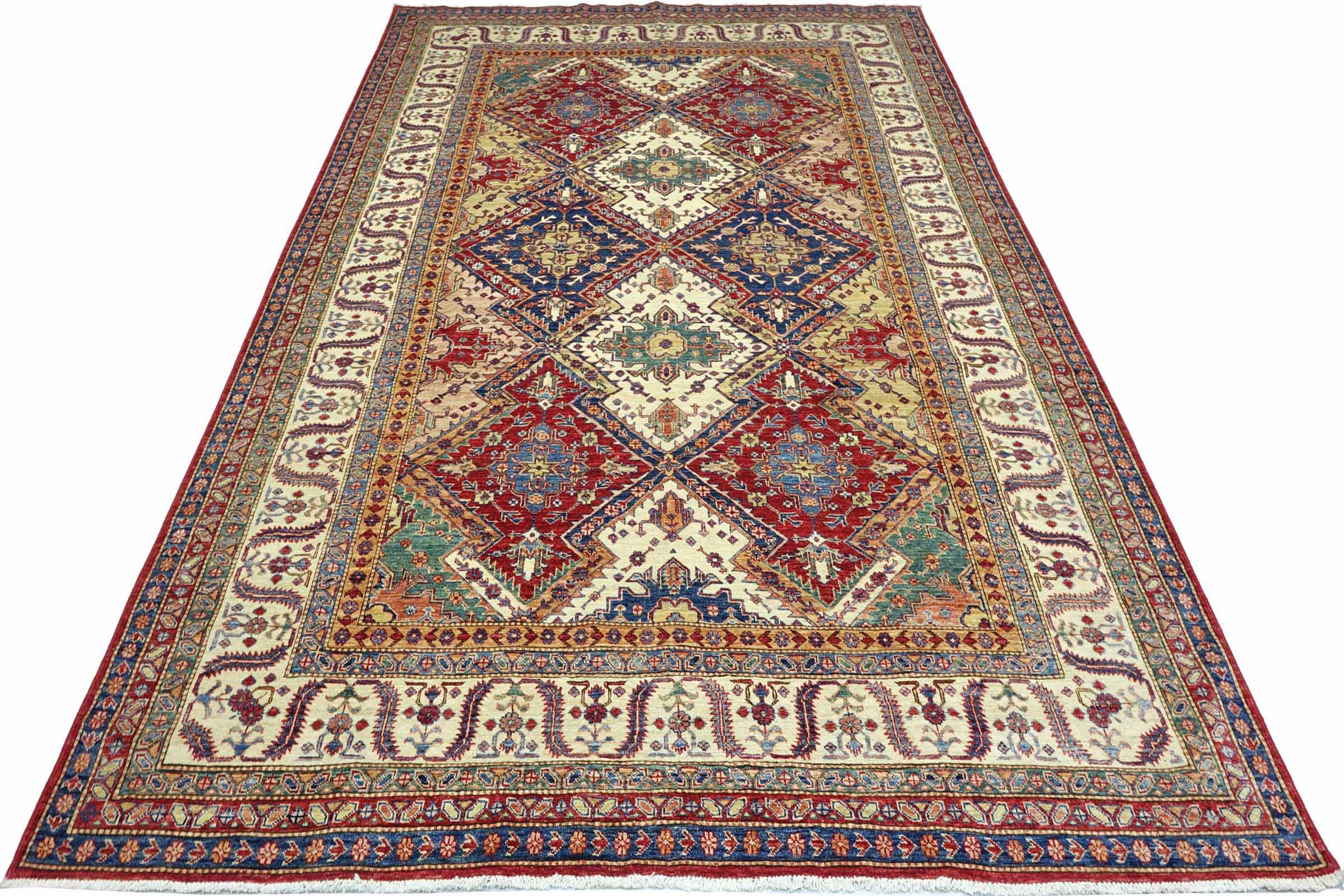 Afghan Feiner Kazak Teppich 240x340 Handgeknüpft Beige Geometrisch Orient Kurzflor