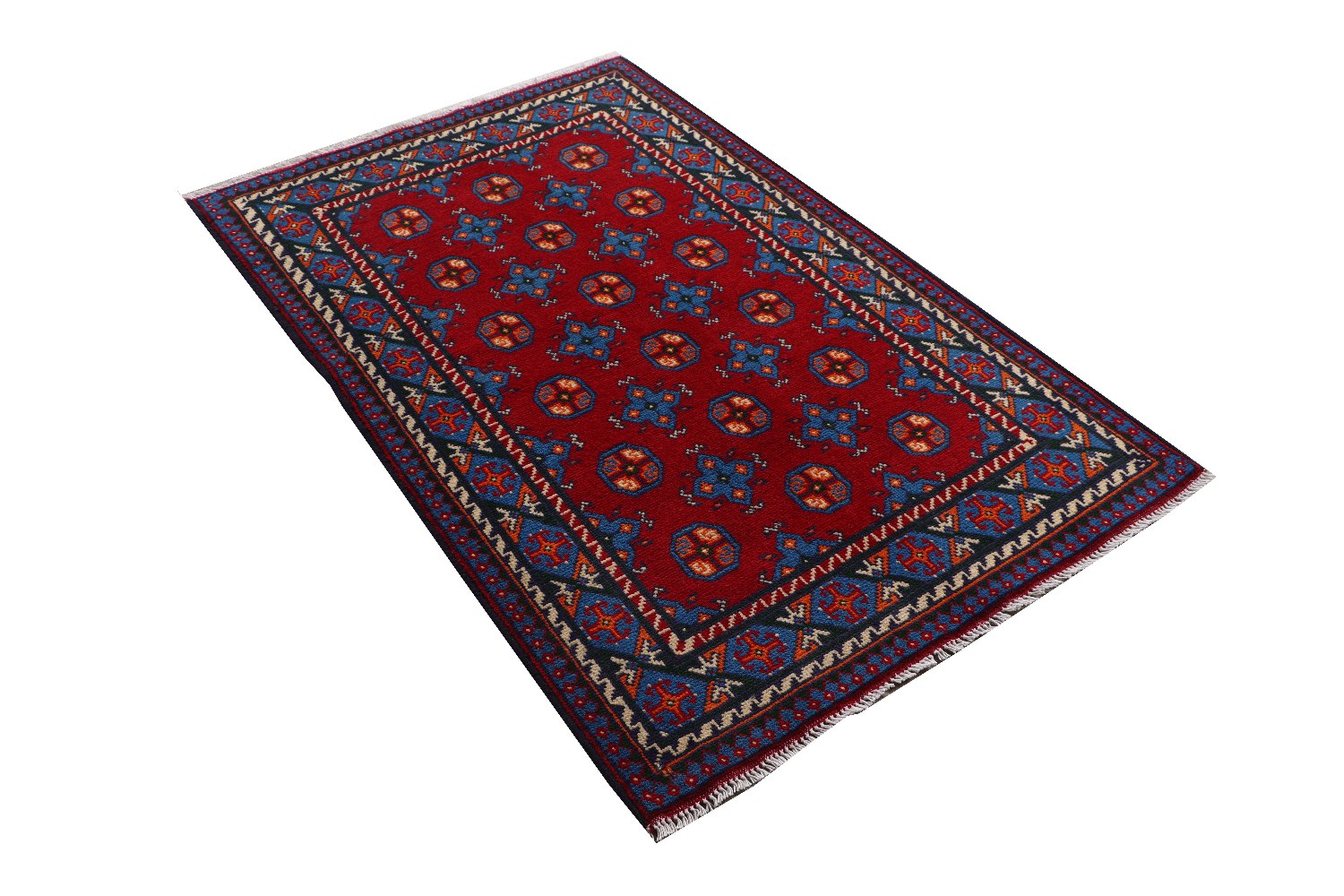 Afghan Akcha Rang Dar Teppich 100x150 Handgeknüpft Rot Durchgemustert Orient Kurzflor