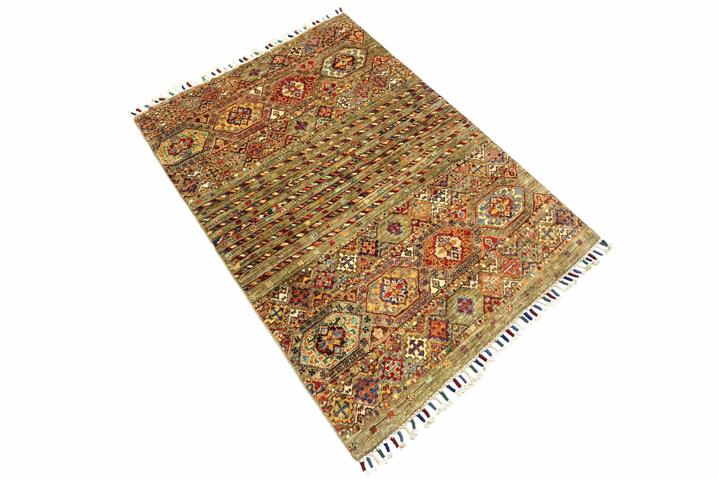 Afghan Khorjin Shaal 100x150 Handgeknüpft Orientteppich Braun Streifen Wolle
