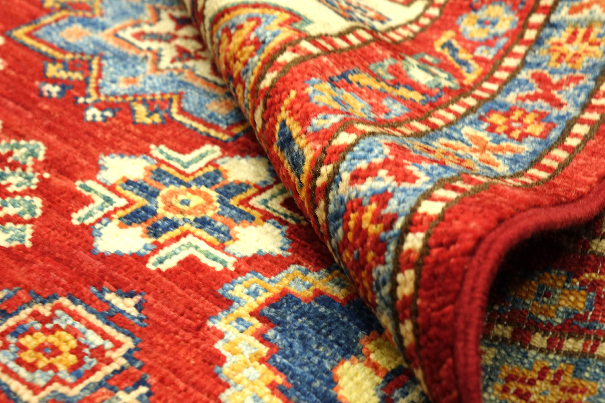 Afghan Kazak Fein 100x150 Handgeknüpft Orientteppich Rot Umrandung Wolle