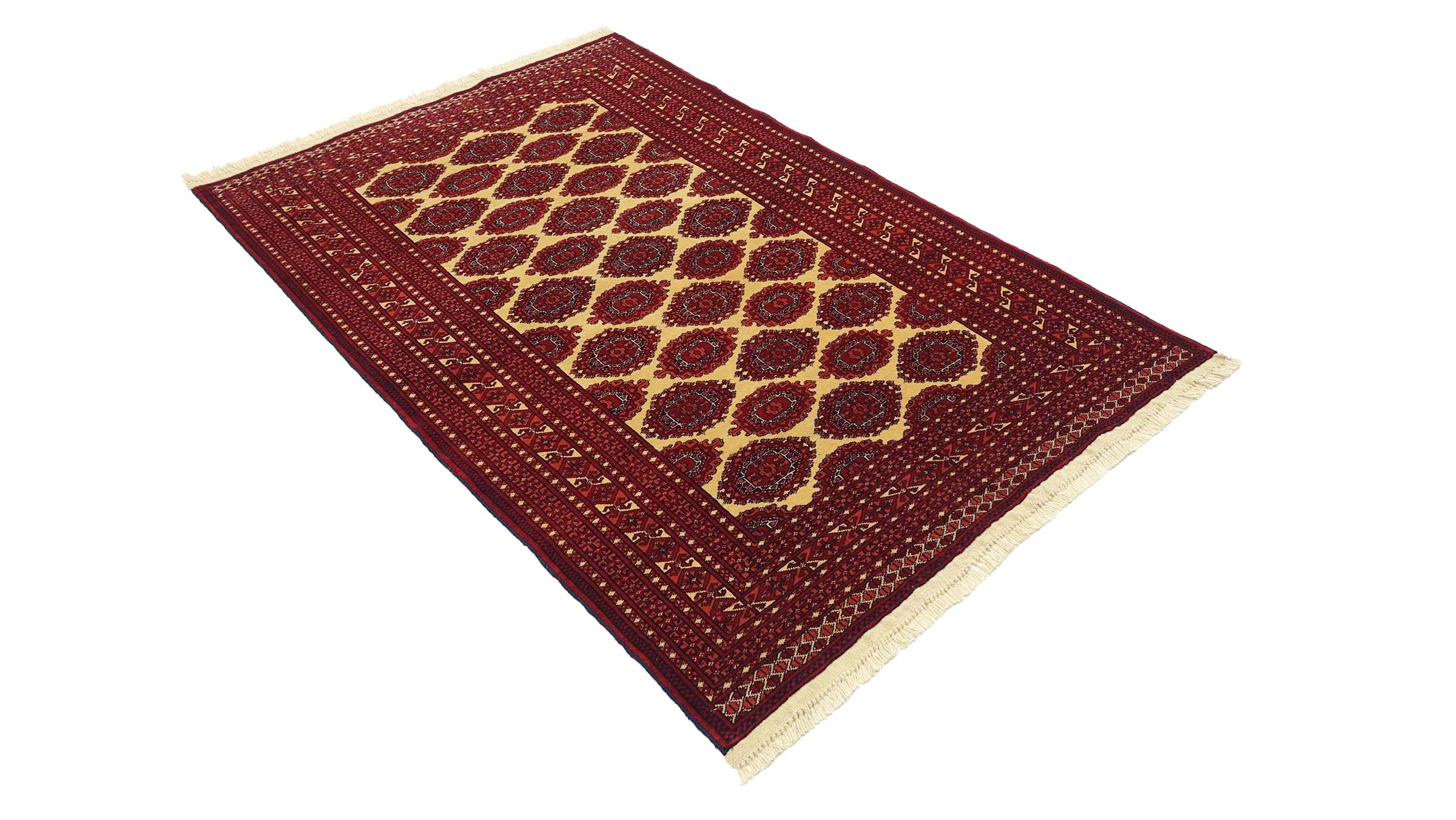 Afghan Teppich 120x180 Handgeknüpft Beige Geometrisch Orient Kurzflor Wohnzimmer