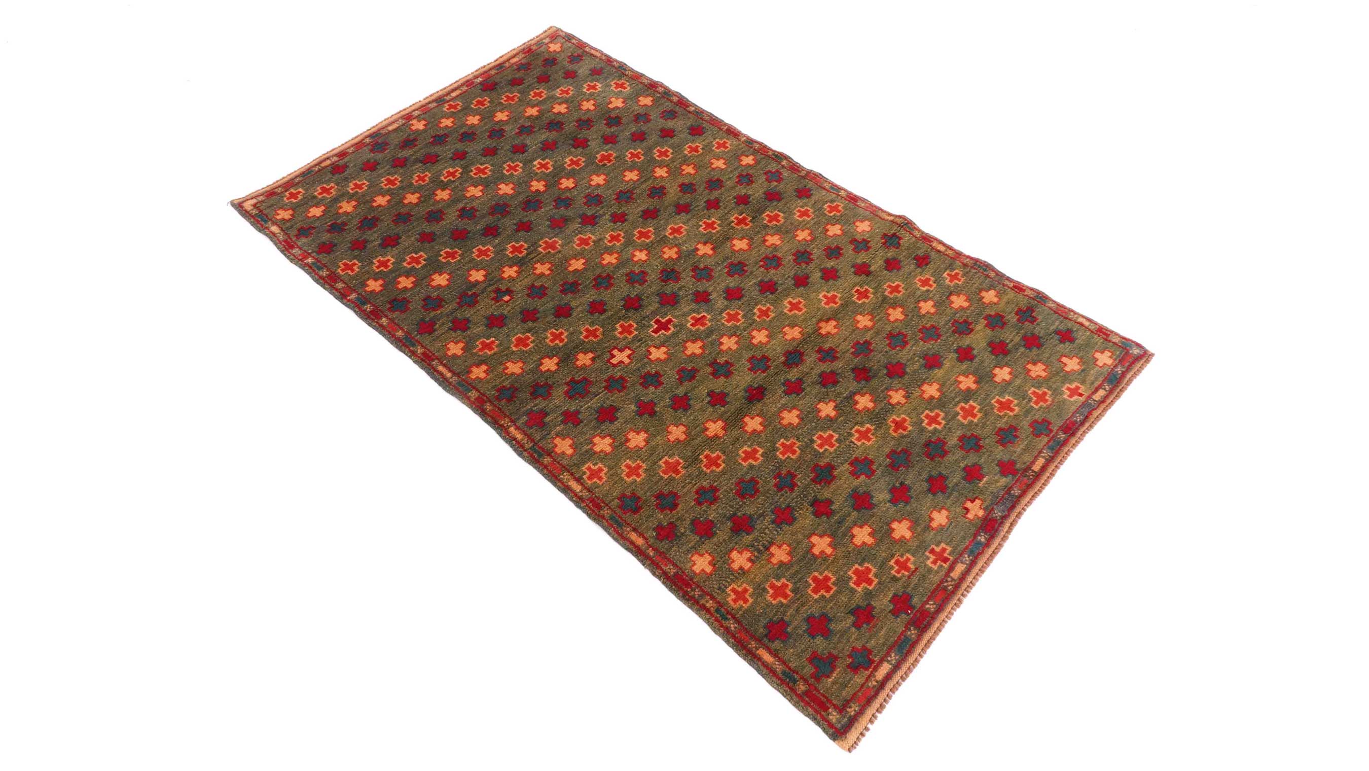 Gabbeh Teppich 110x180 Handgeknüpft Dunkelgrün Durchgemustert Orientalisch UNIKAT