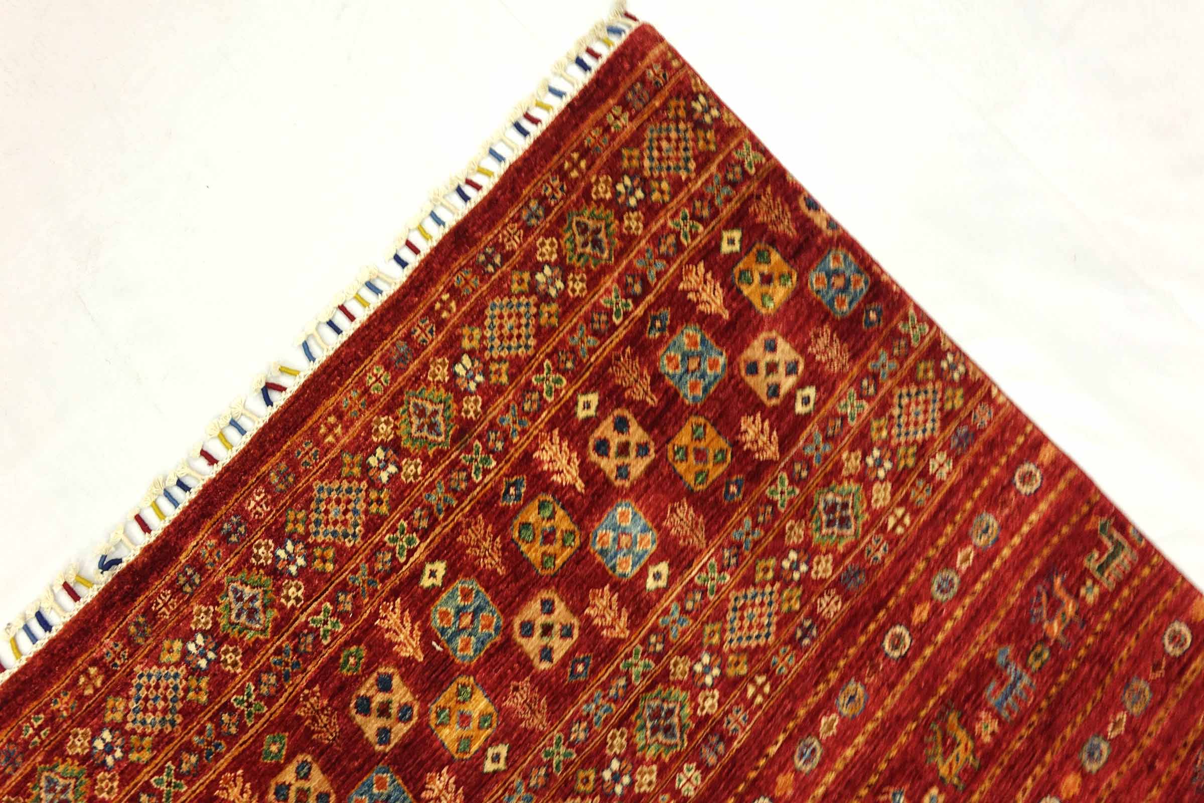Afghan Khorjin Shaal 170x240 Handgeknüpft Orientteppich Rot Streifen Wolle