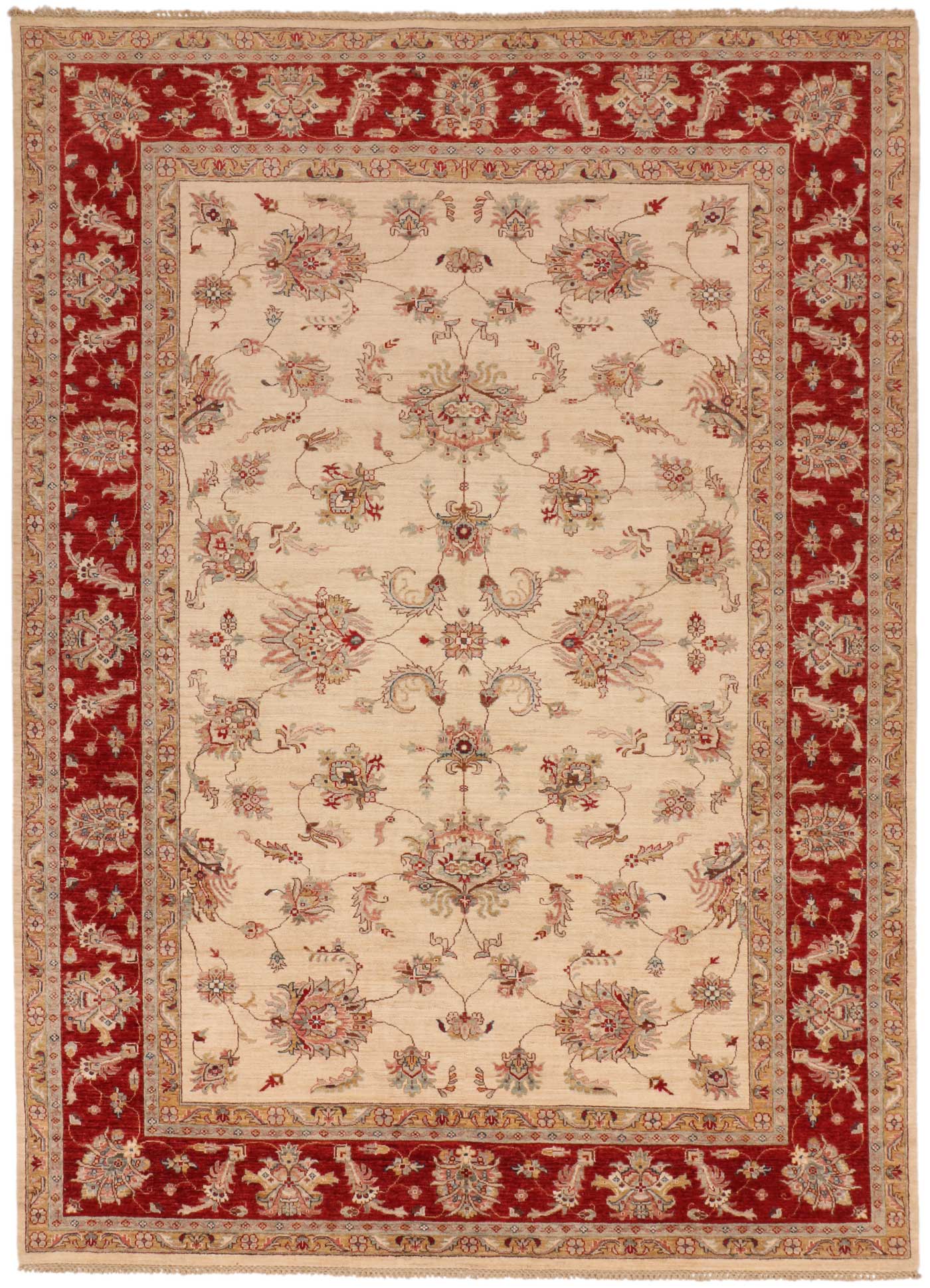 Chobi Ziegler Teppich 250x350 Handgeknüpft Beige Blumenmuster Orientalisch UNIKAT
