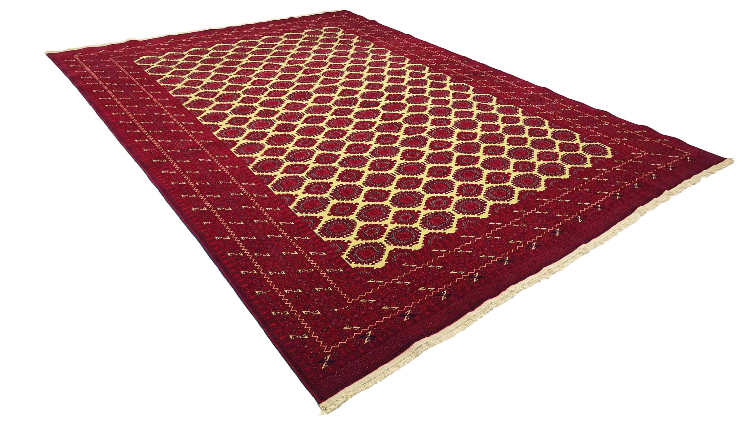 Afghan Teppich 300x400 Handgeknüpft Rot Geometrisch Orient Kurzflor Wohnzimmer