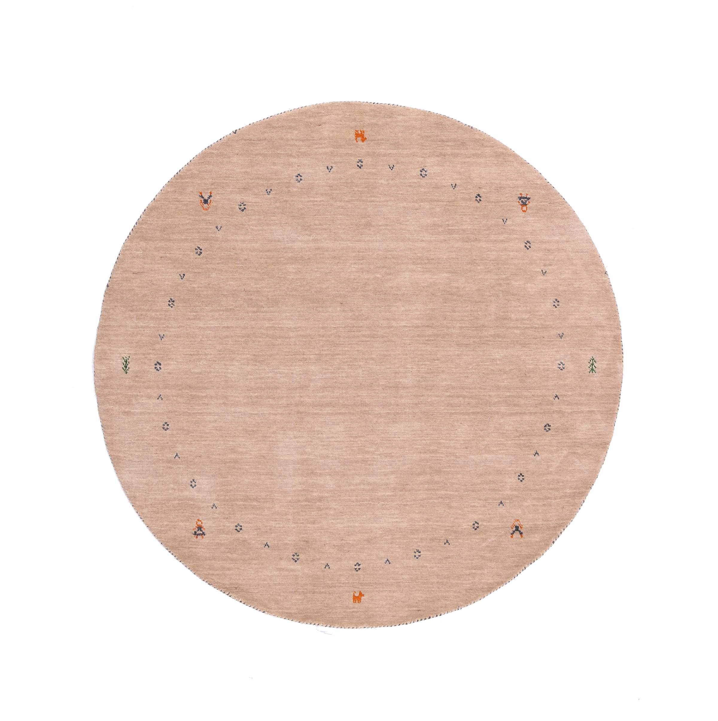 Wollteppich Gabbeh MUTI 120x120 Handgewebt Rund Beige Einfarbig Handarbeit