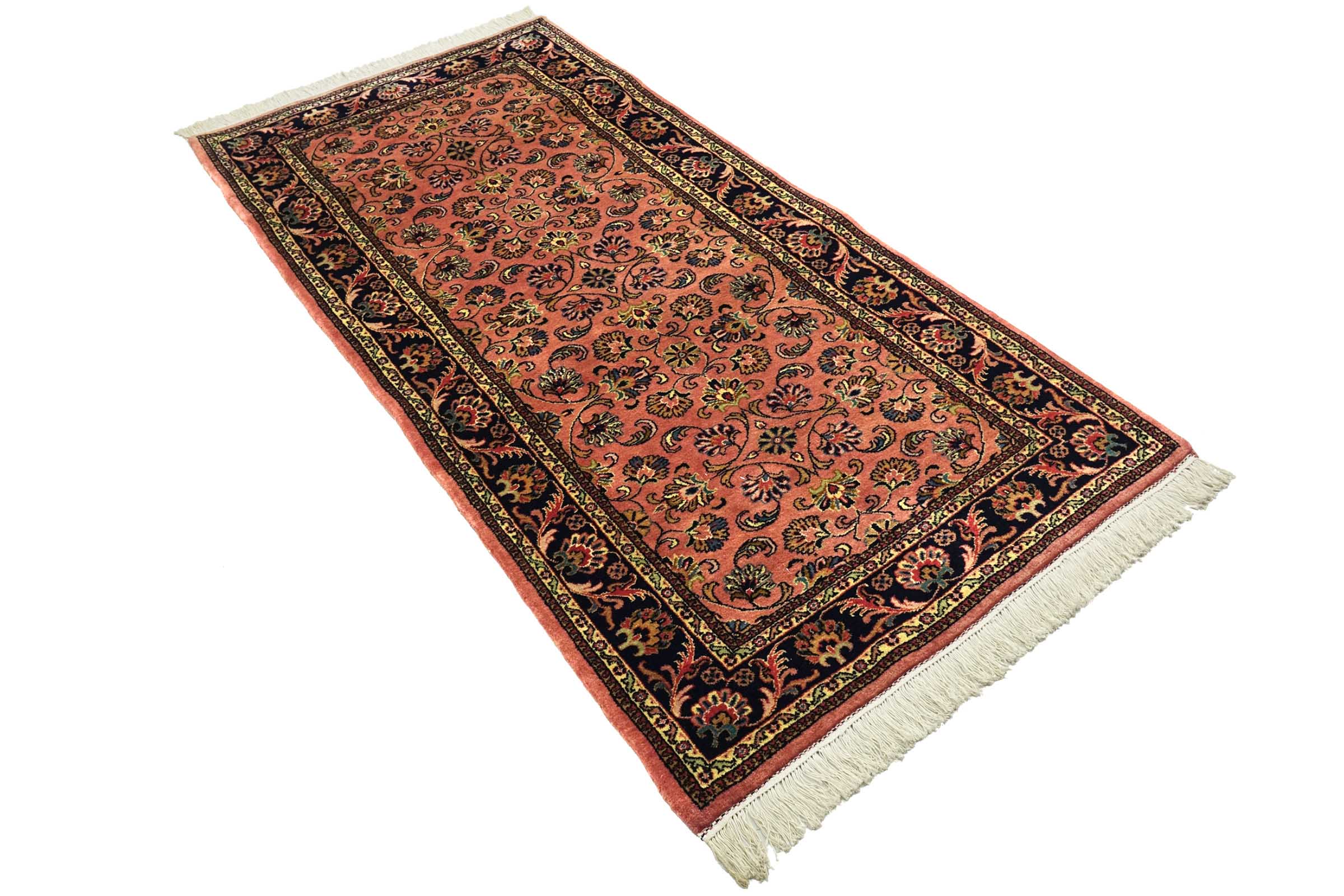 Sarough Teppich 100x210 Handgeknüpft Rosa Floral Wolle Kurzflor Rug