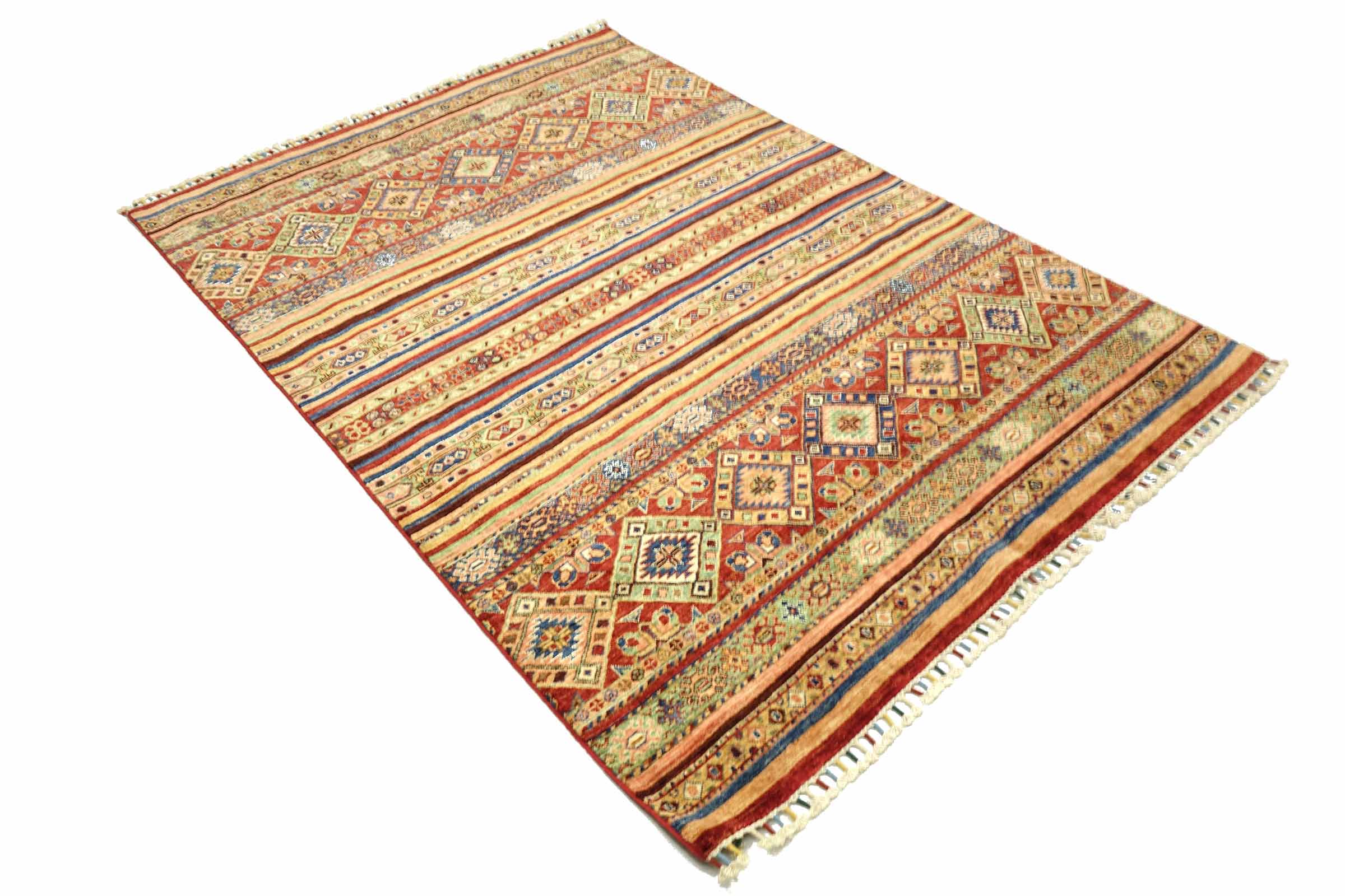Afghan Khorjin Shaal 170x240 Handgeknüpft Orientteppich Rot Gestreift Wolle