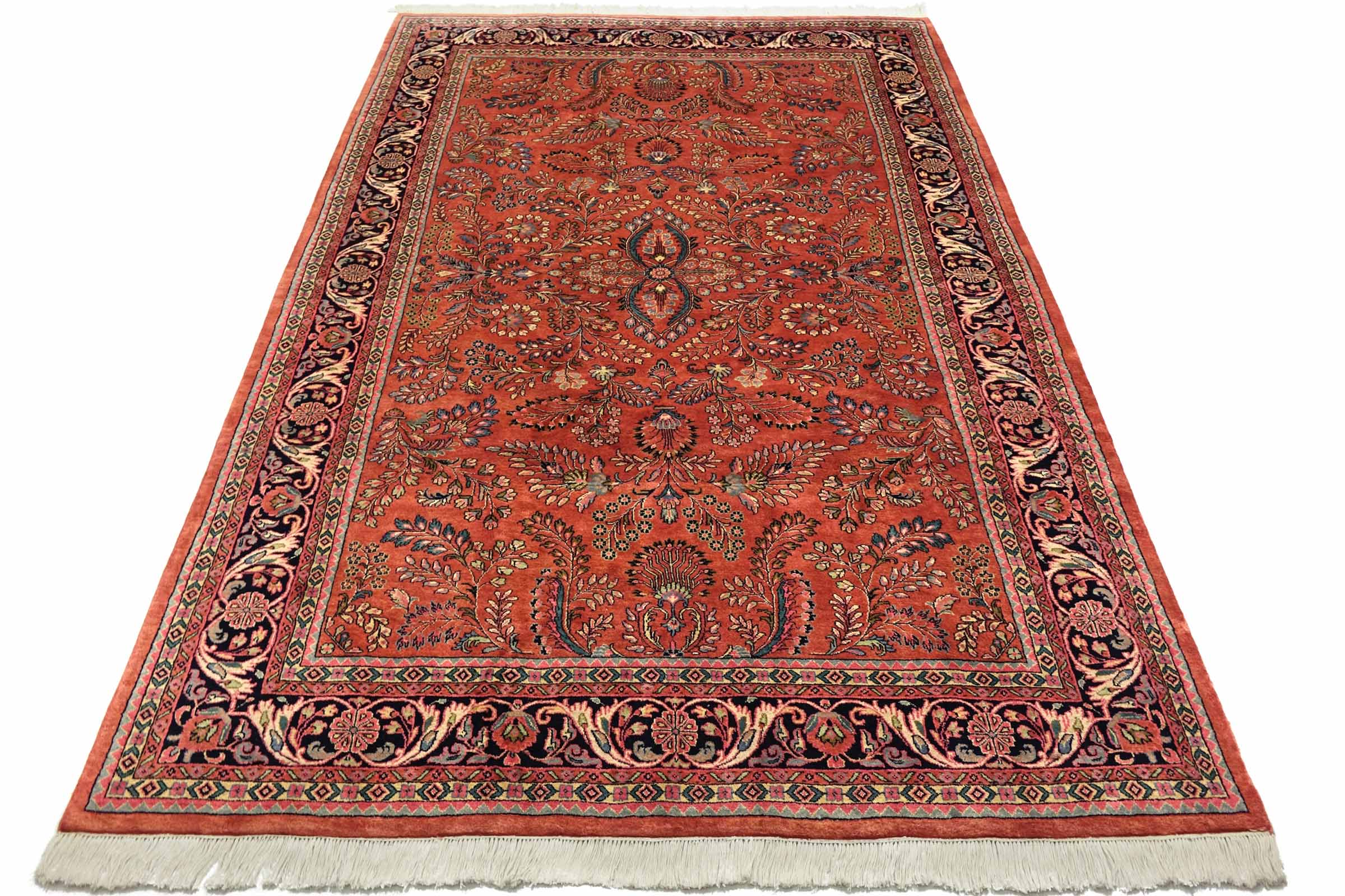 Sarough Teppich 200x300 Handgeknüpft Rosa Floral Wolle Kurzflor Rug