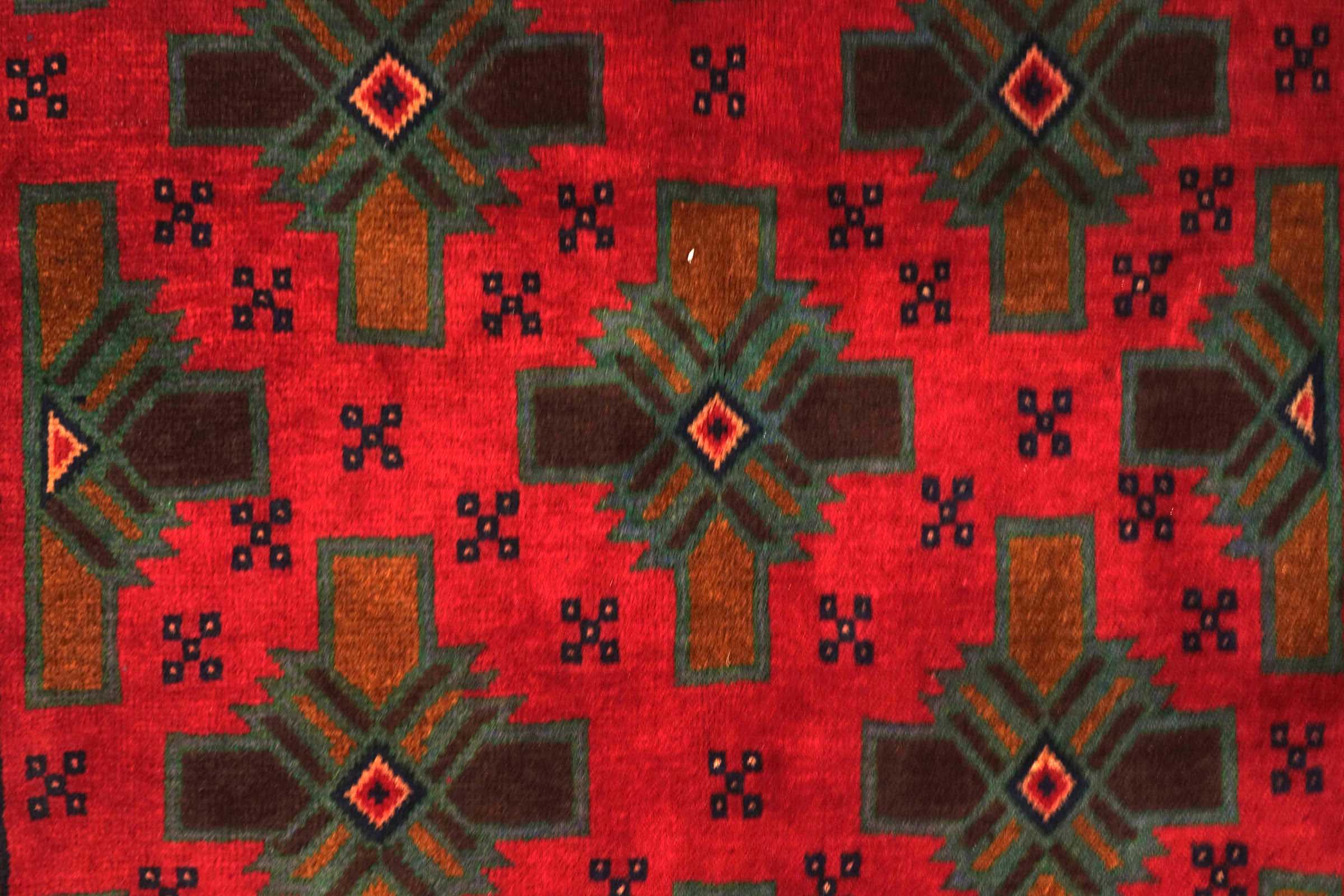 Afghan Belutsch Kreuze 110x200 Handgeknüpft Orientteppich Rot Geometrisch Wolle