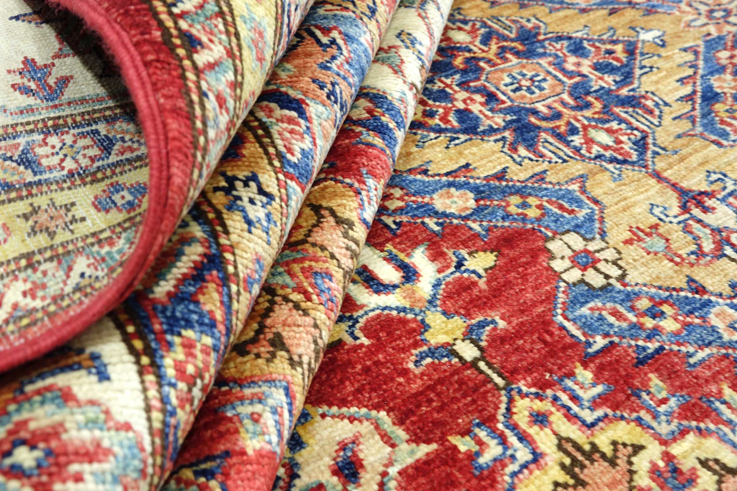 Afghan Feiner Kazak Teppich 250x300 Handgeknüpft Rot Geometrisch Orient Kurzflor