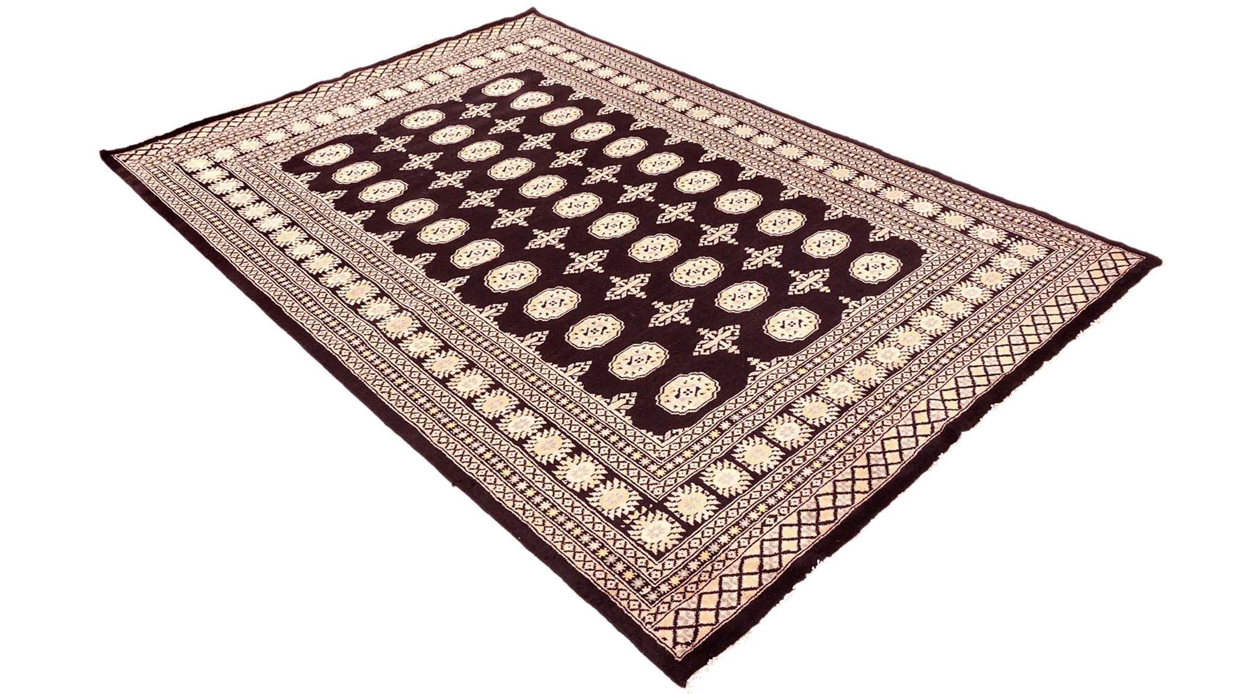 Pakistan Buchara 3ply Teppich 170x240 Handgeknüpft Schwarz Geometrisch Orient Kurzflor