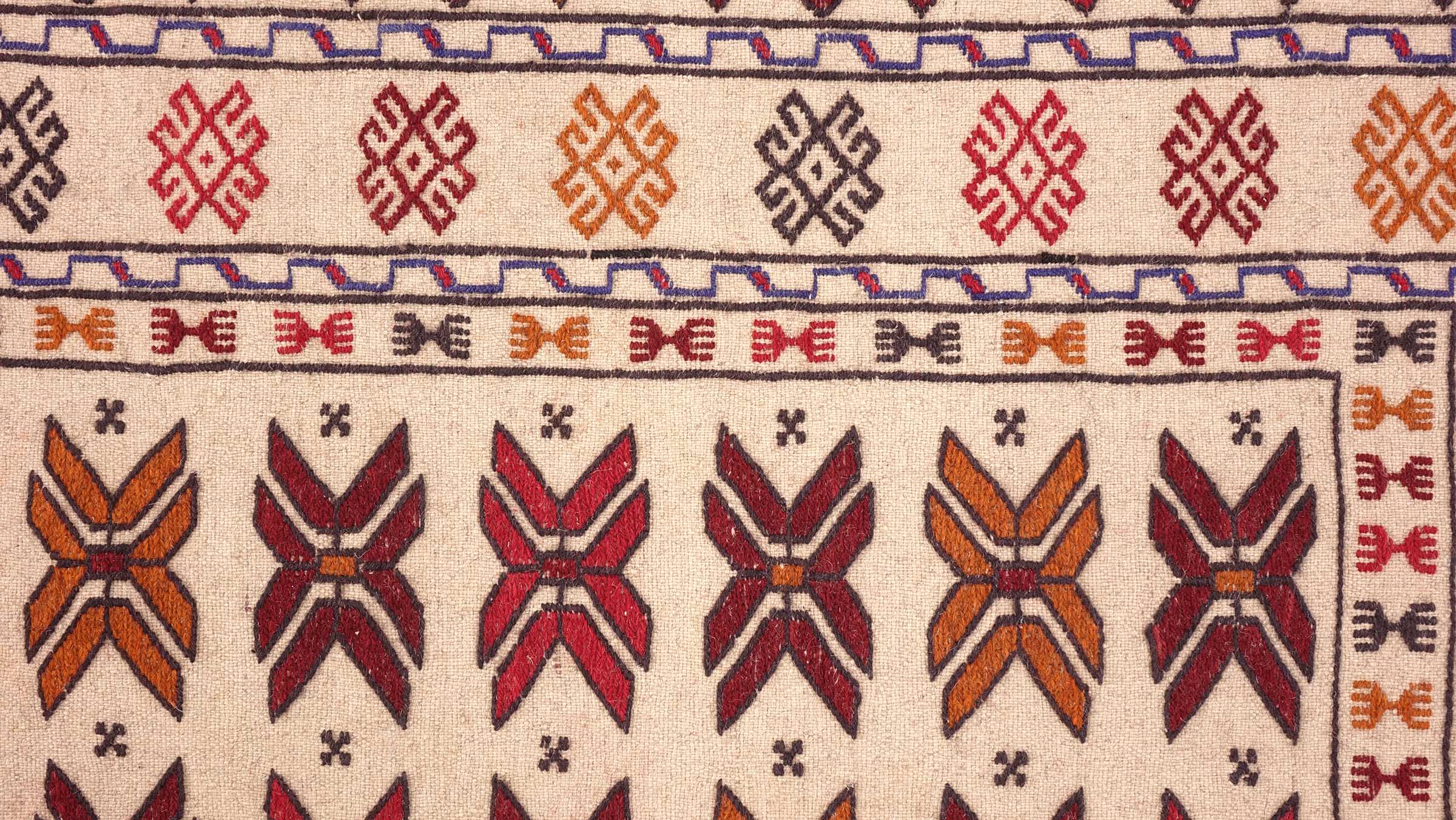 Afghan Kelim Gol Barjasta Teppich 140x200 Handgewebt Beige Geometrisch Handarbeit