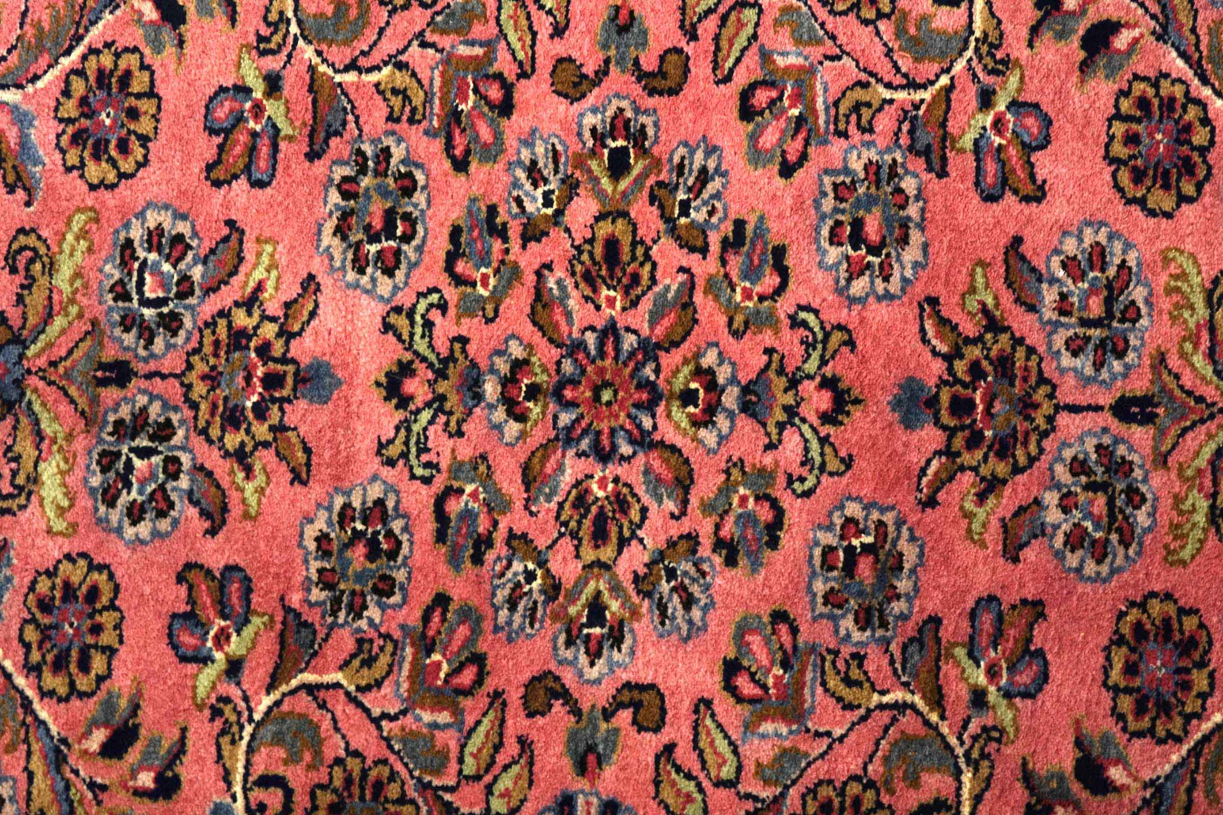 Sarough Teppich 70x140 Handgeknüpft Rosa Floral Wolle Kurzflor Rug