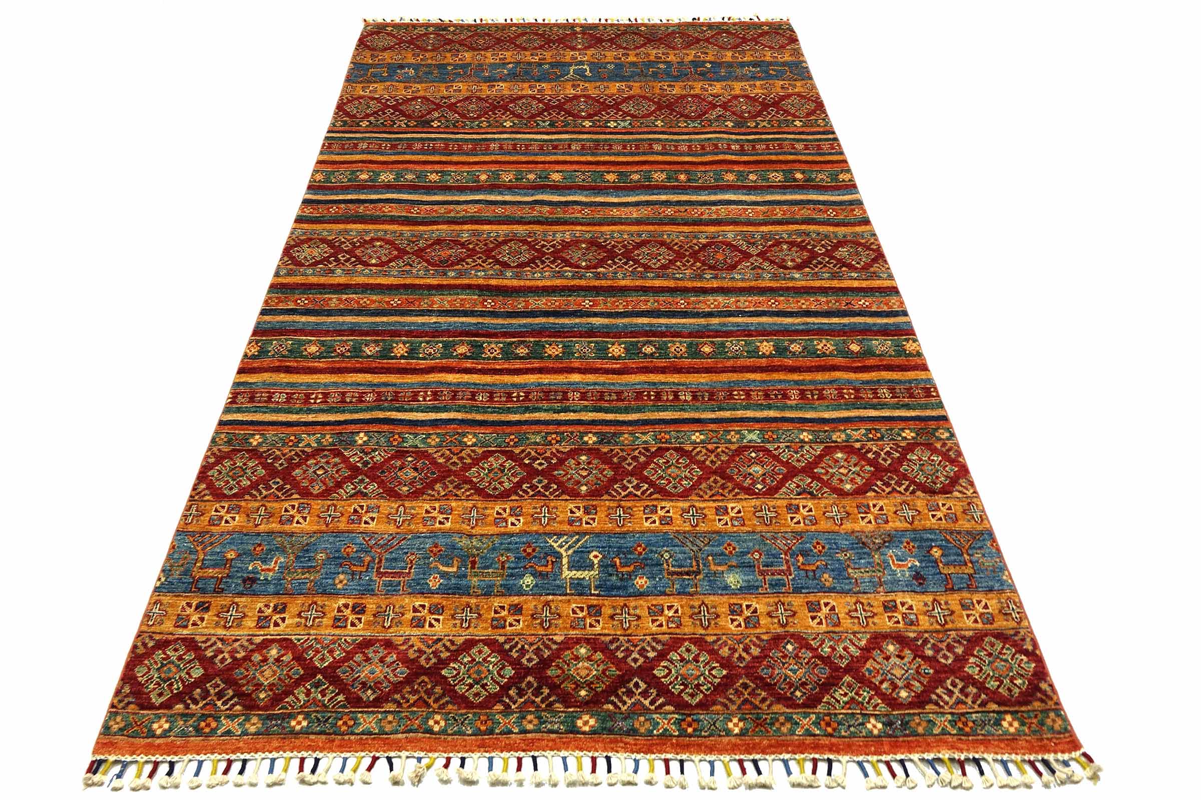 Afghan Khorjin Shaal 170x270 Handgeknüpft Orientteppich Bunt Gestreift Wolle