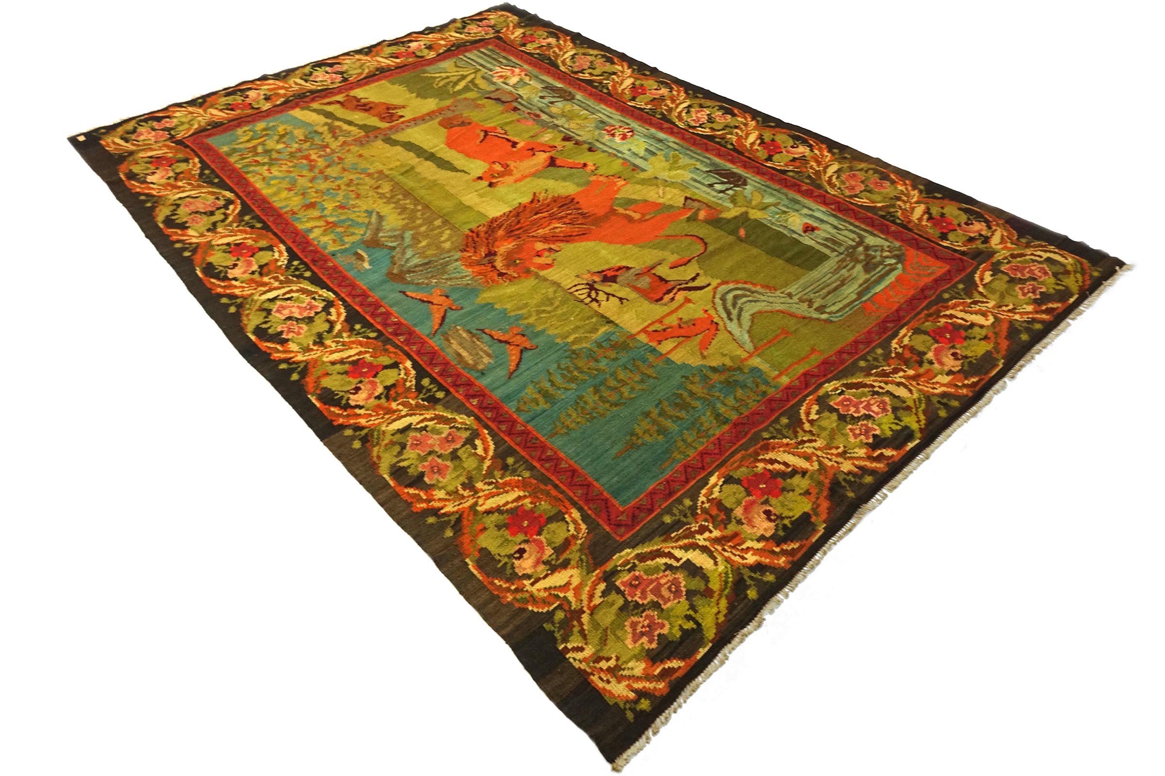 Moldawien Kelim Löwe 240x340 Handgewebt Teppich Bunt Tiermotive Orient Wolle