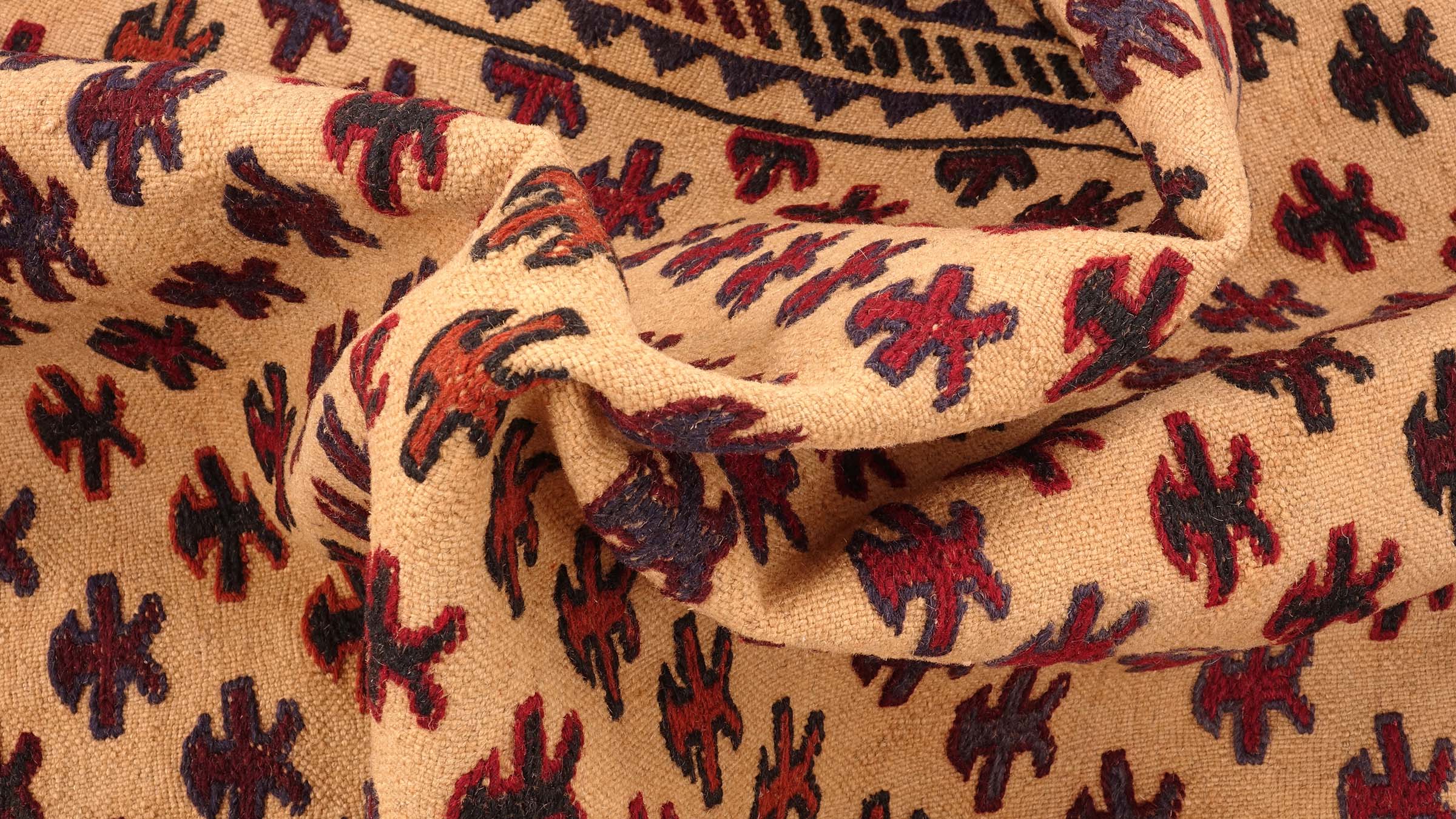 Afghan Kelim Gol Barjasta Teppich 120x180 Handgewebt Gold Geometrisch Handarbeit Gewebt