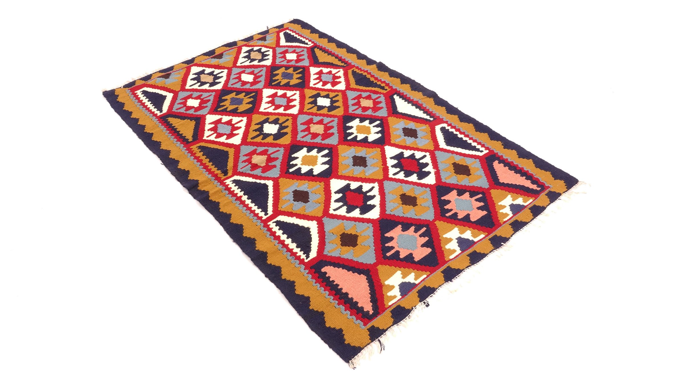 Perserteppich Kelim Ardebil 100x150 Handgewebt Braun Geometrisch Handarbeit Zimmer