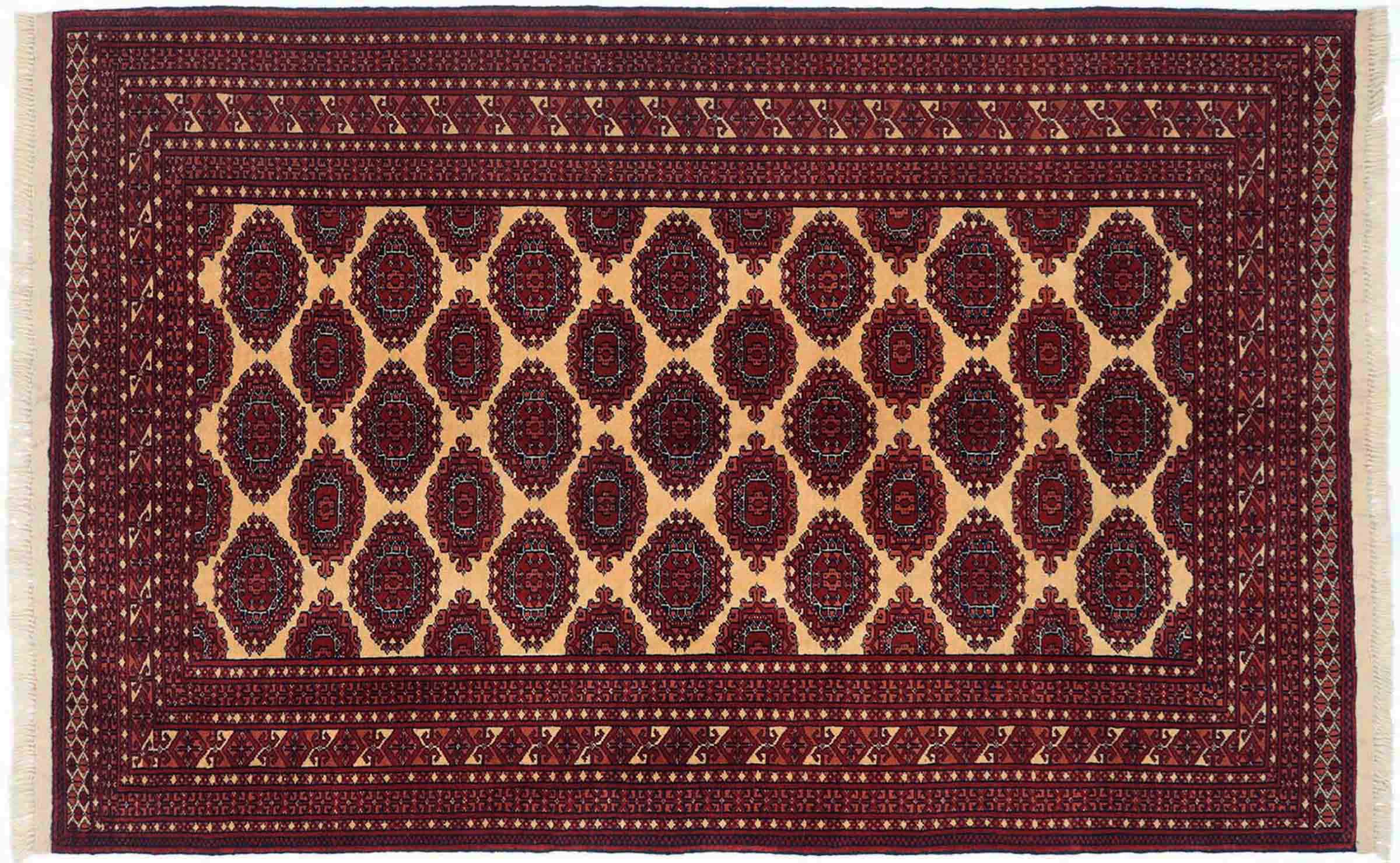 Afghan Teppich 120x180 Handgeknüpft Beige Geometrisch Orient Kurzflor Wohnzimmer
