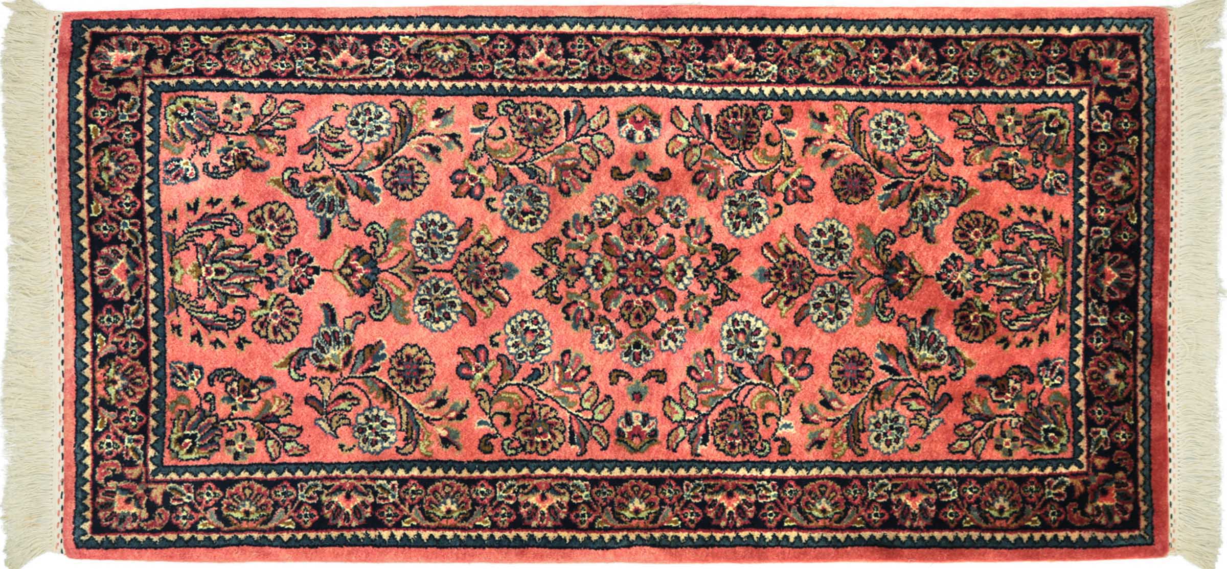 Sarough Teppich 70x140 Handgeknüpft Rosa Floral Wolle Kurzflor Rug