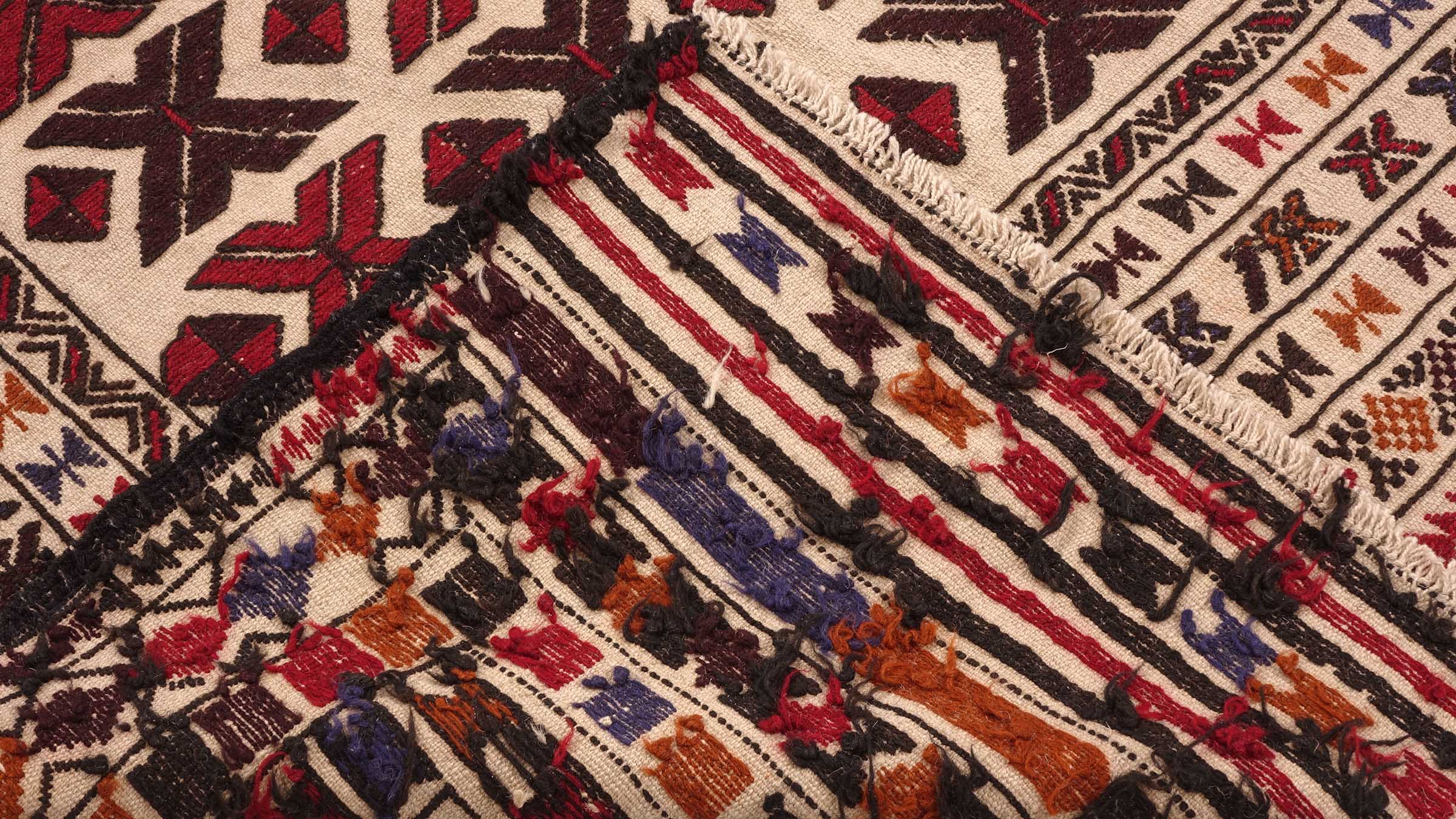 Afghan Kelim Gol Barjasta Teppich 140x200 Handgewebt Beige Geometrisch Handarbeit