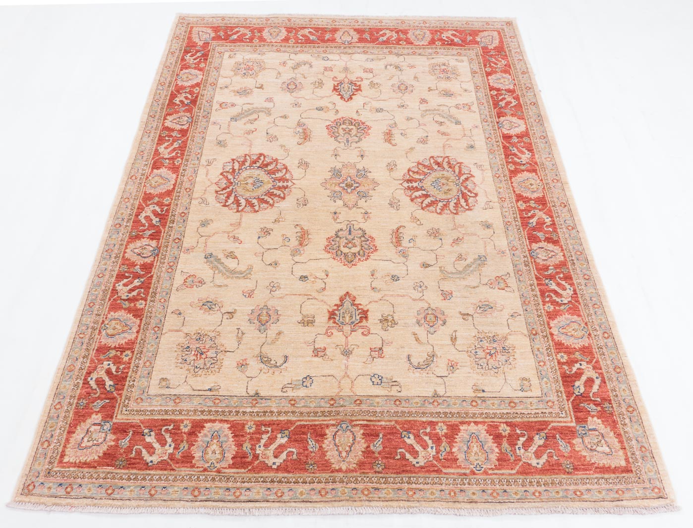 Afghan Chobi Ziegler Fein 140x200 Handgeknüpft Teppich Beige Blumenmuster