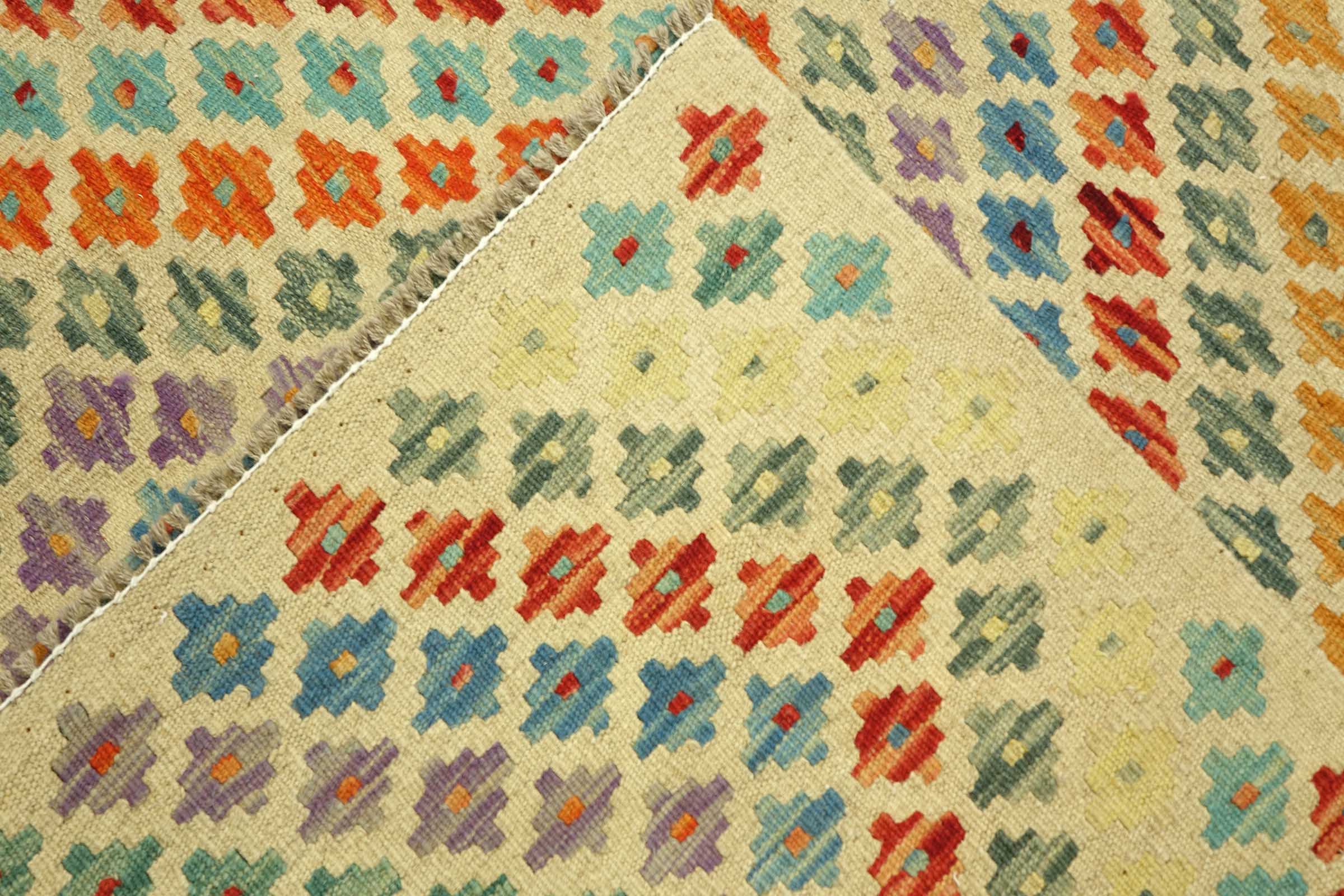 Afghan Maimana Kelim Bunt 160x200 Handgewebt Teppich Bunt Geometrisch Orient