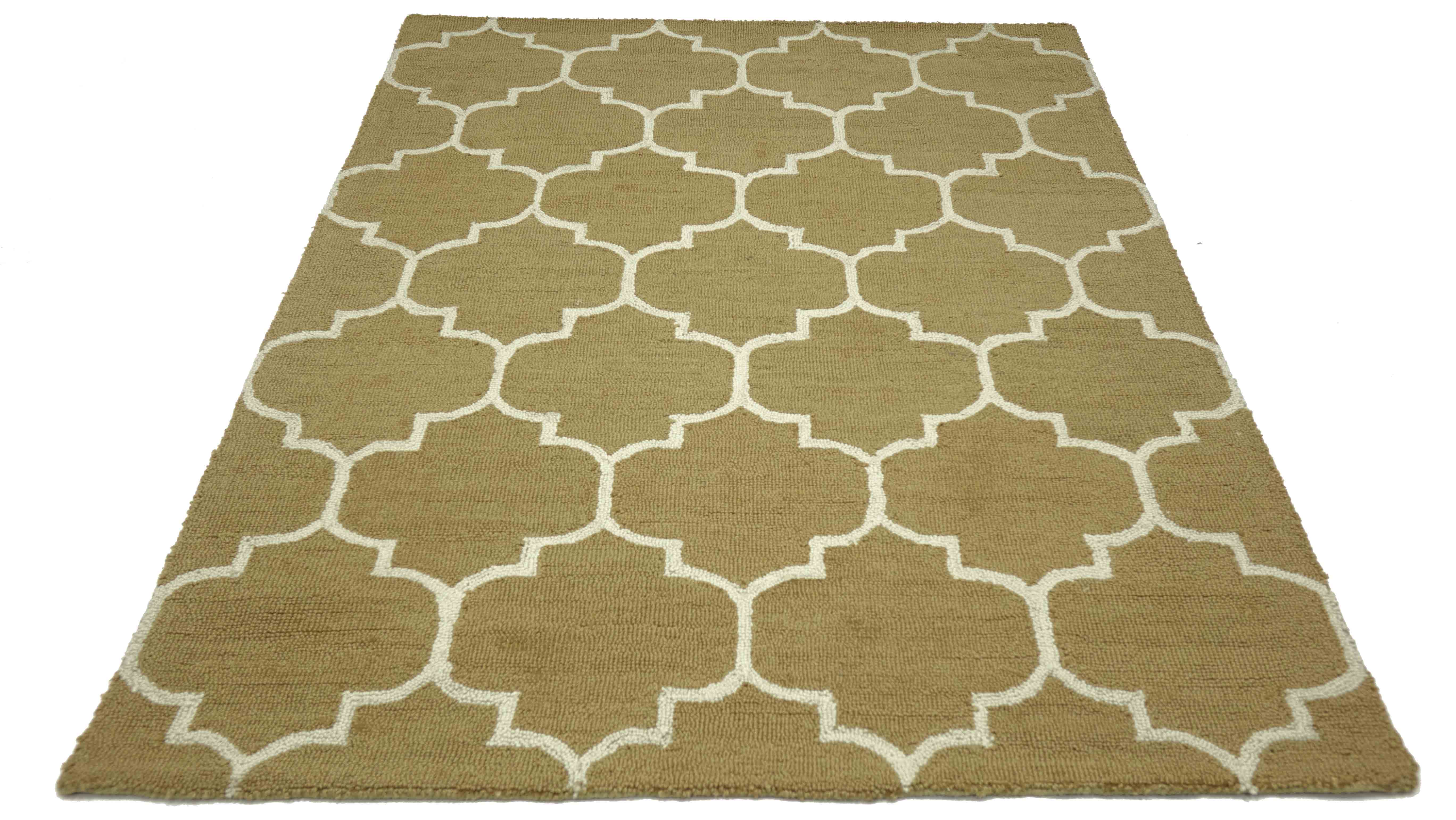 Handgefertigter moderner Wollteppich 160x230 Beige Ornamente Handarbeit Handtuft