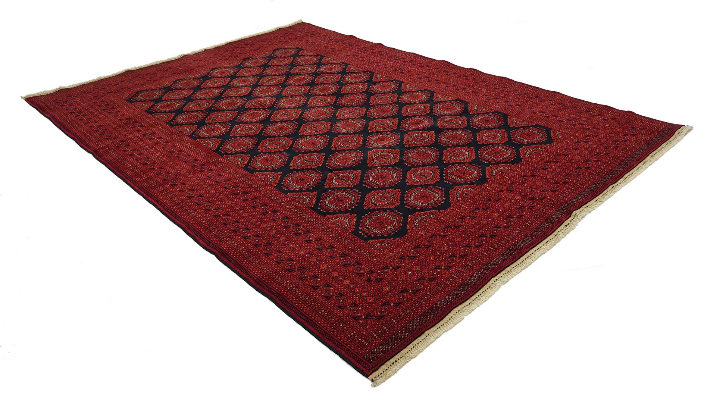 Afghan Teppich 200x300 Handgeknüpft Rot Geometrisch Orient Kurzflor Wohnzimmer
