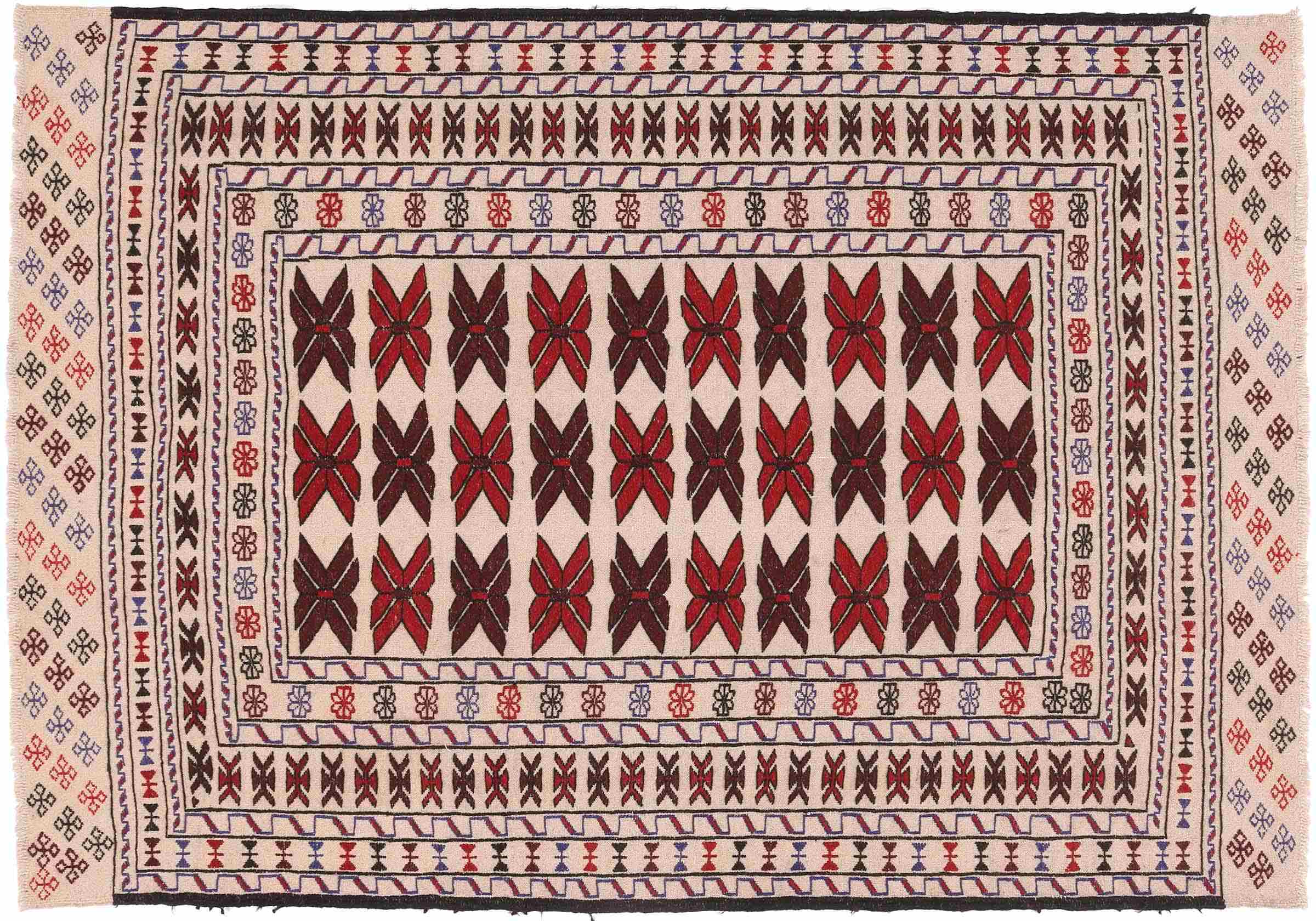 Afghan Kelim Gol Barjasta Teppich 120x180 Handgewebt Beige Geometrisch Handarbeit
