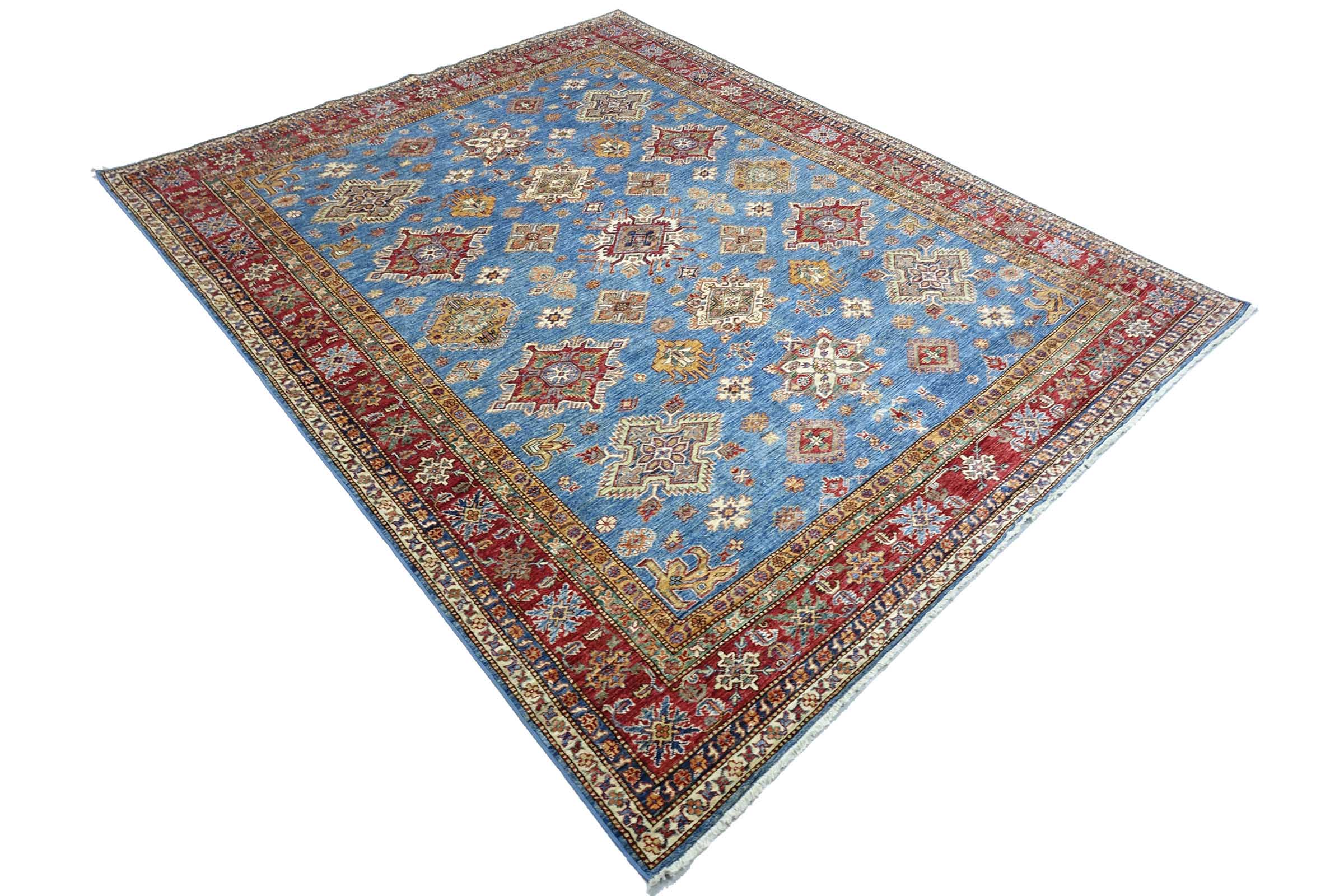 Afghan Feiner Kazak Teppich 250x300 Handgeknüpft Blau Geometrisch Orient Kurzflor