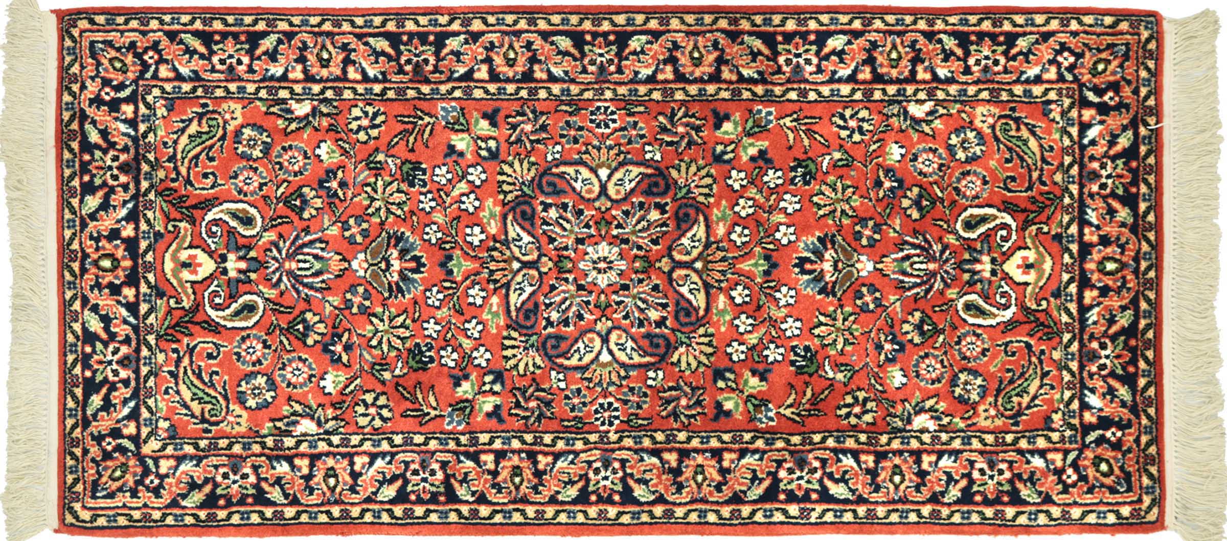 Sarough Teppich 70x140 Handgeknüpft Orange Floral Wolle Kurzflor Rug