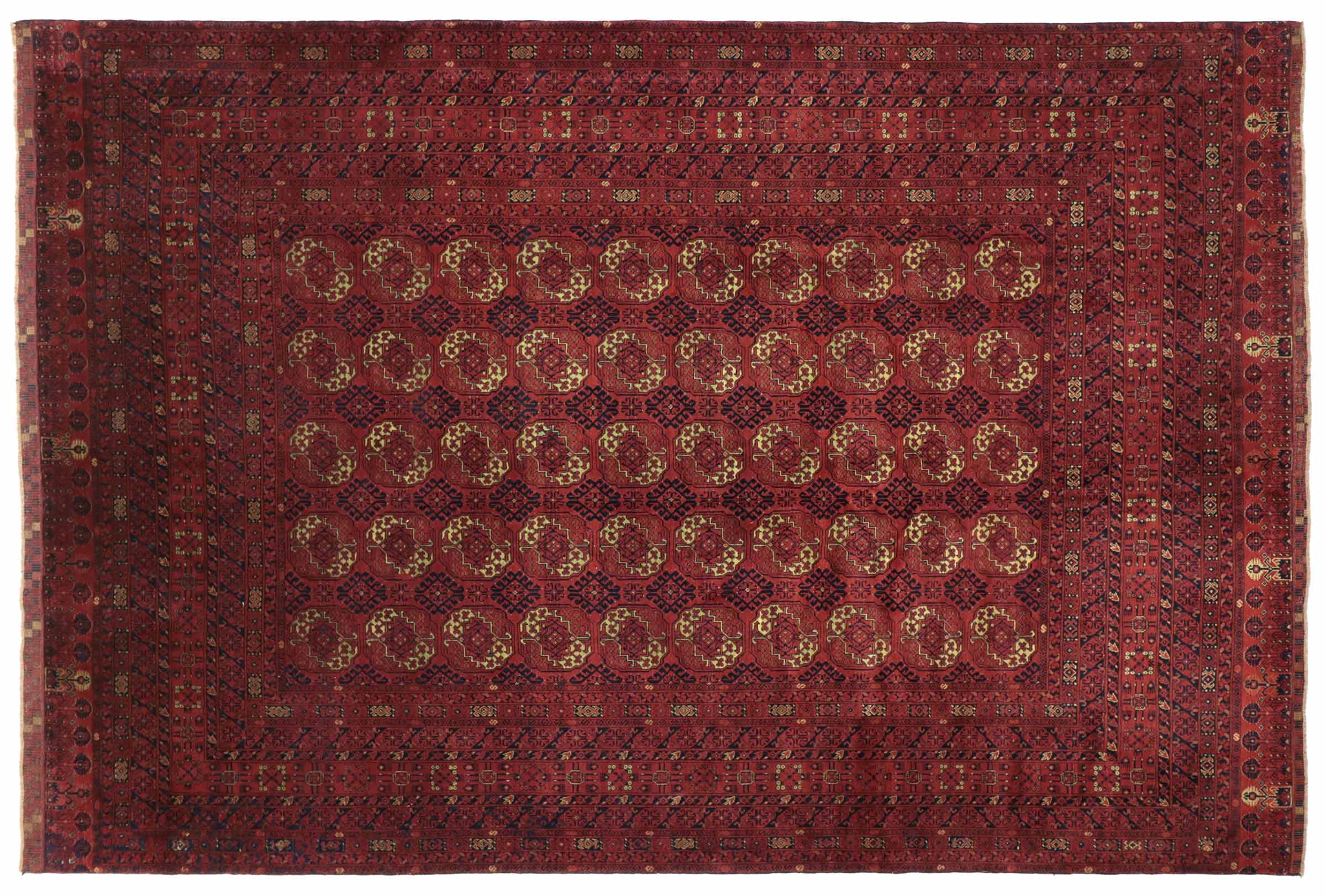 Afghan Teppich 200x300 Handgeknüpft Braun Geometrisch Orient Kurzflor Wohnzimmer