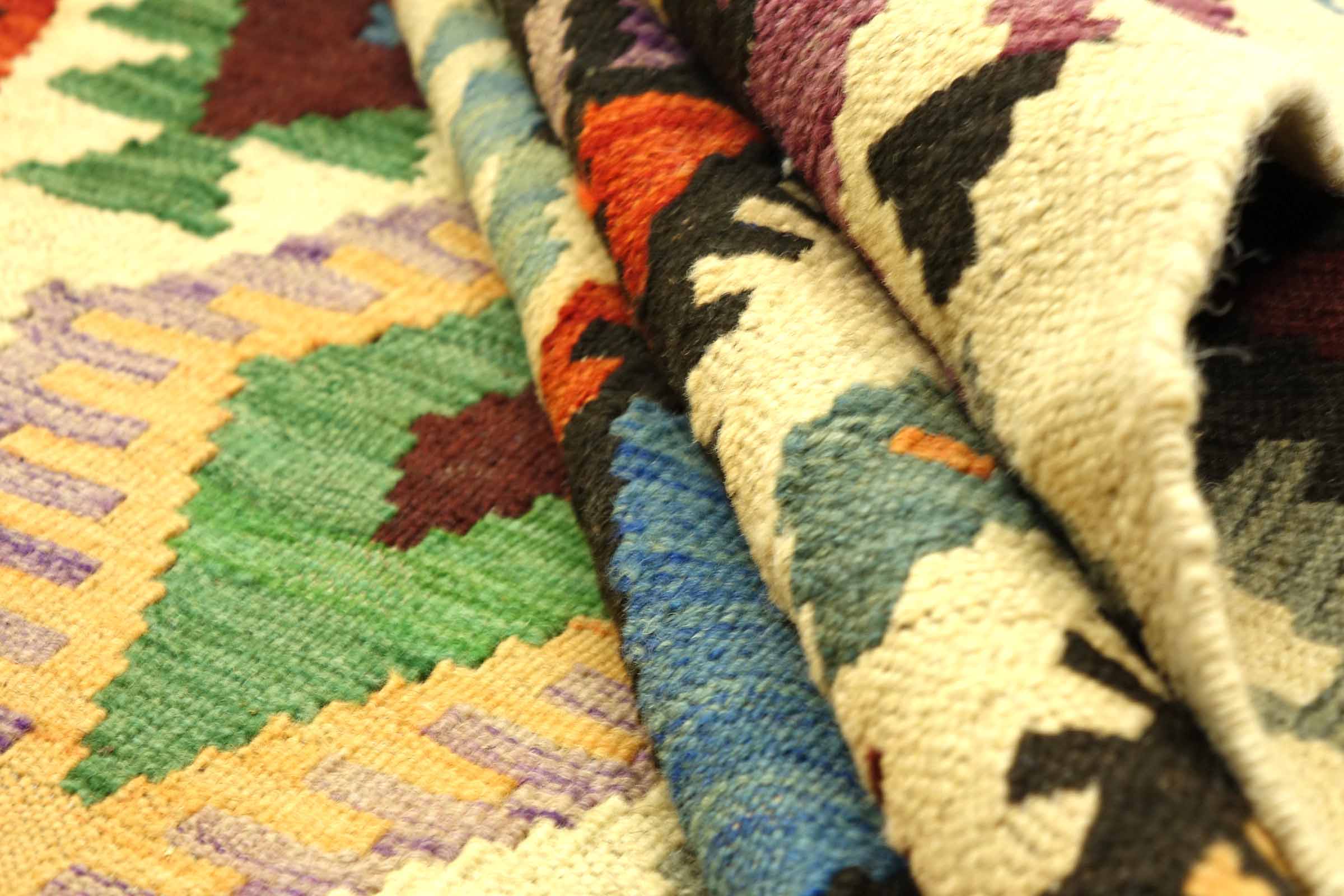 Afghan Maimana Kelim Bunt 250x350 Handgewebt Teppich Bunt Geometrisch Orient