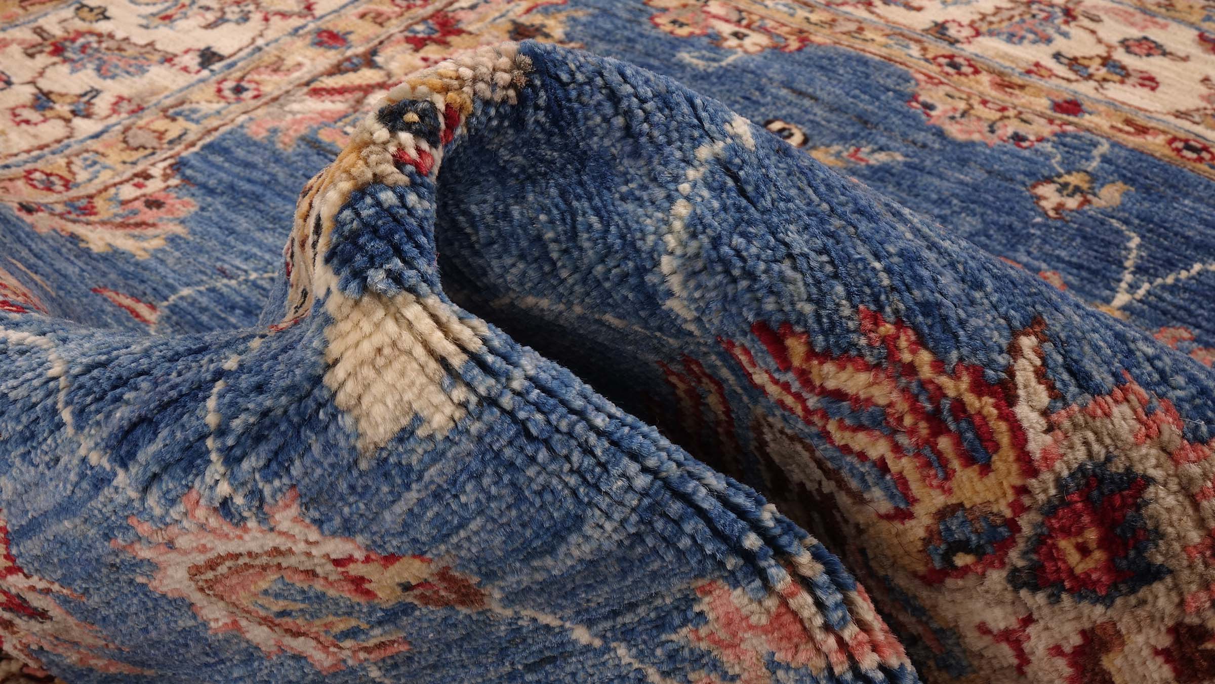 Chobi Ziegler Teppich 120x180 Handgeknüpft Blau Floral Orientalisch UNIKAT Kurzflor