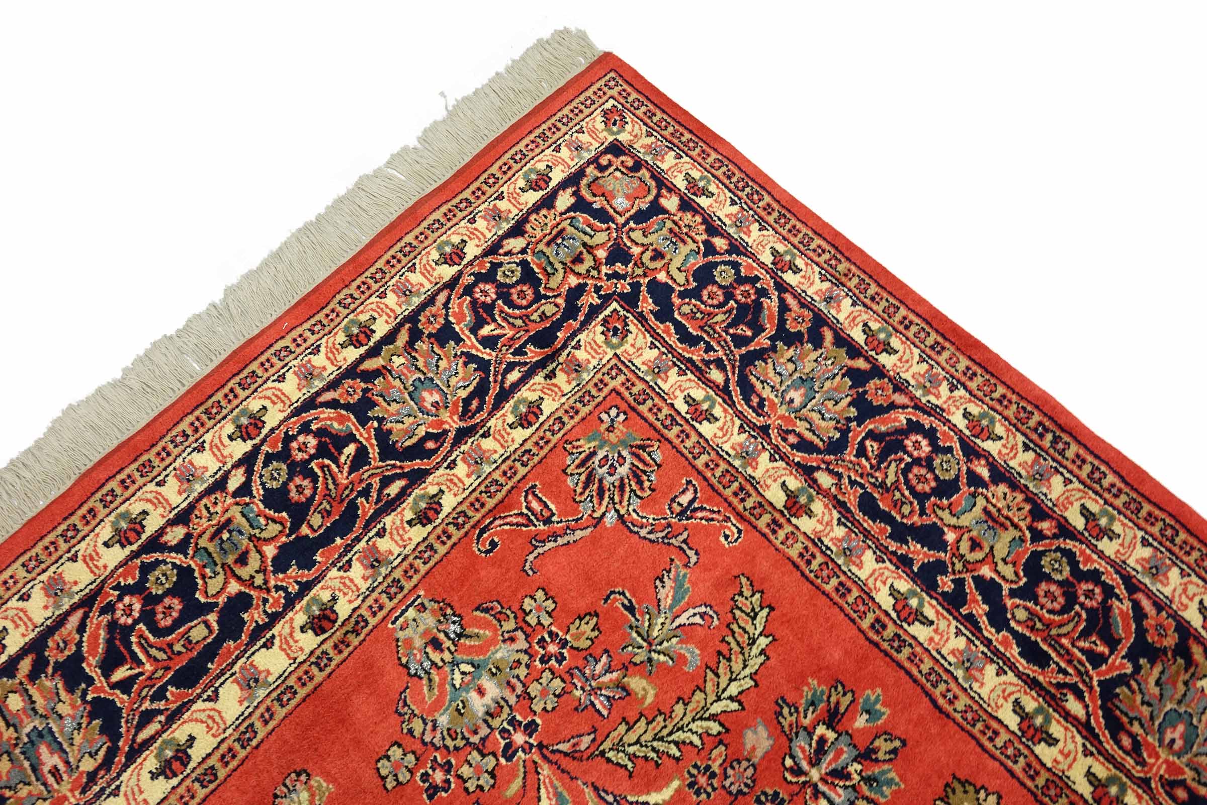 Sarough Teppich 200x300 Handgeknüpft Orange Floral Wolle Kurzflor Rug