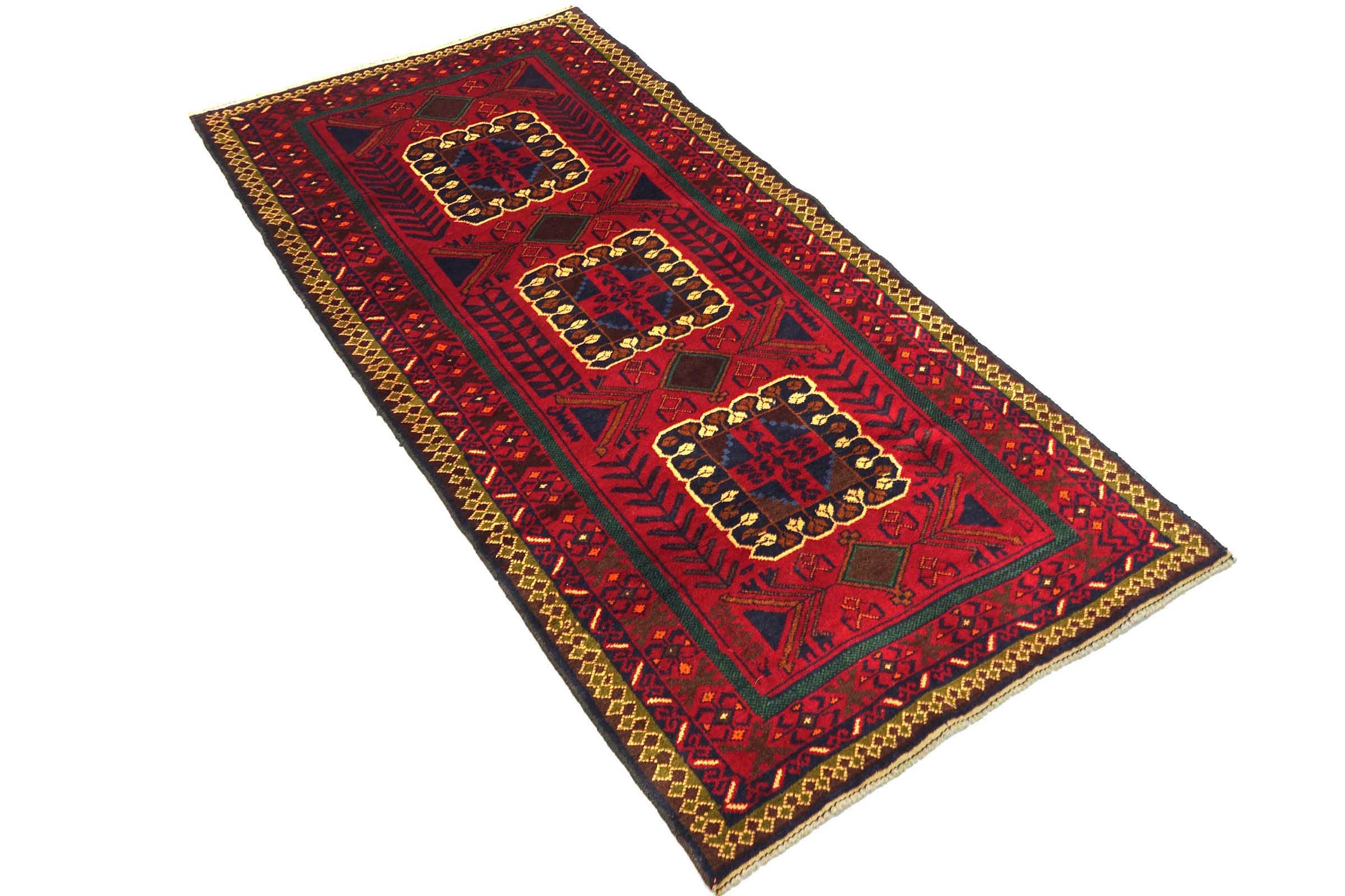 Afghan Belutsch Baluch 110x200 Handgeknüpft Orientteppich Rot Geometrisch Wolle
