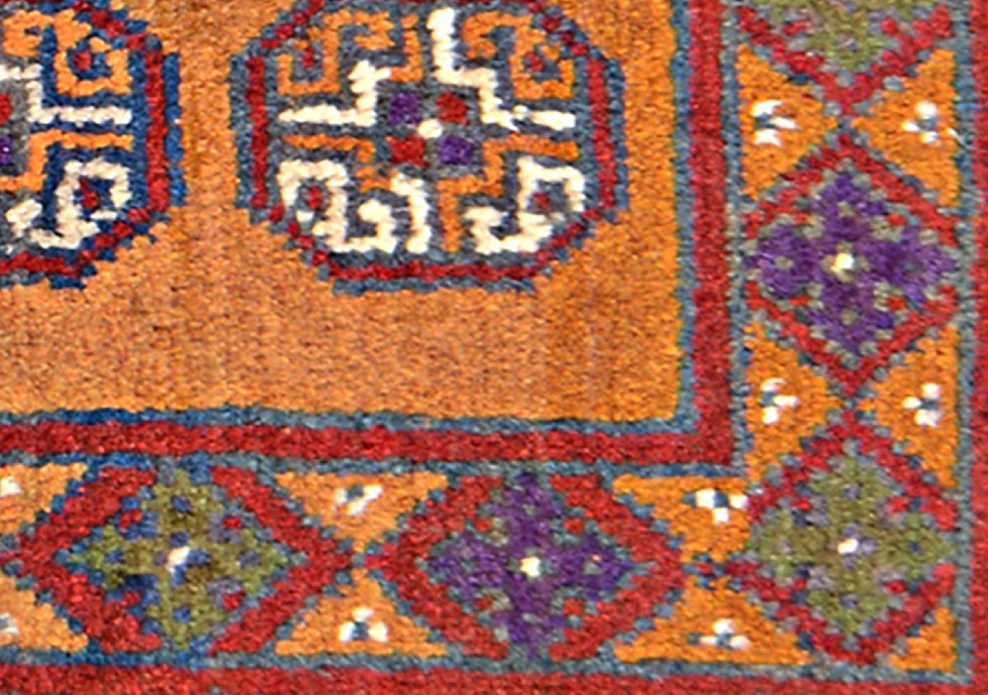 Afghan Aqcha Poshti Teppich 40x60 Handgeknüpft Braun Geometrisch Orient Kurzflor